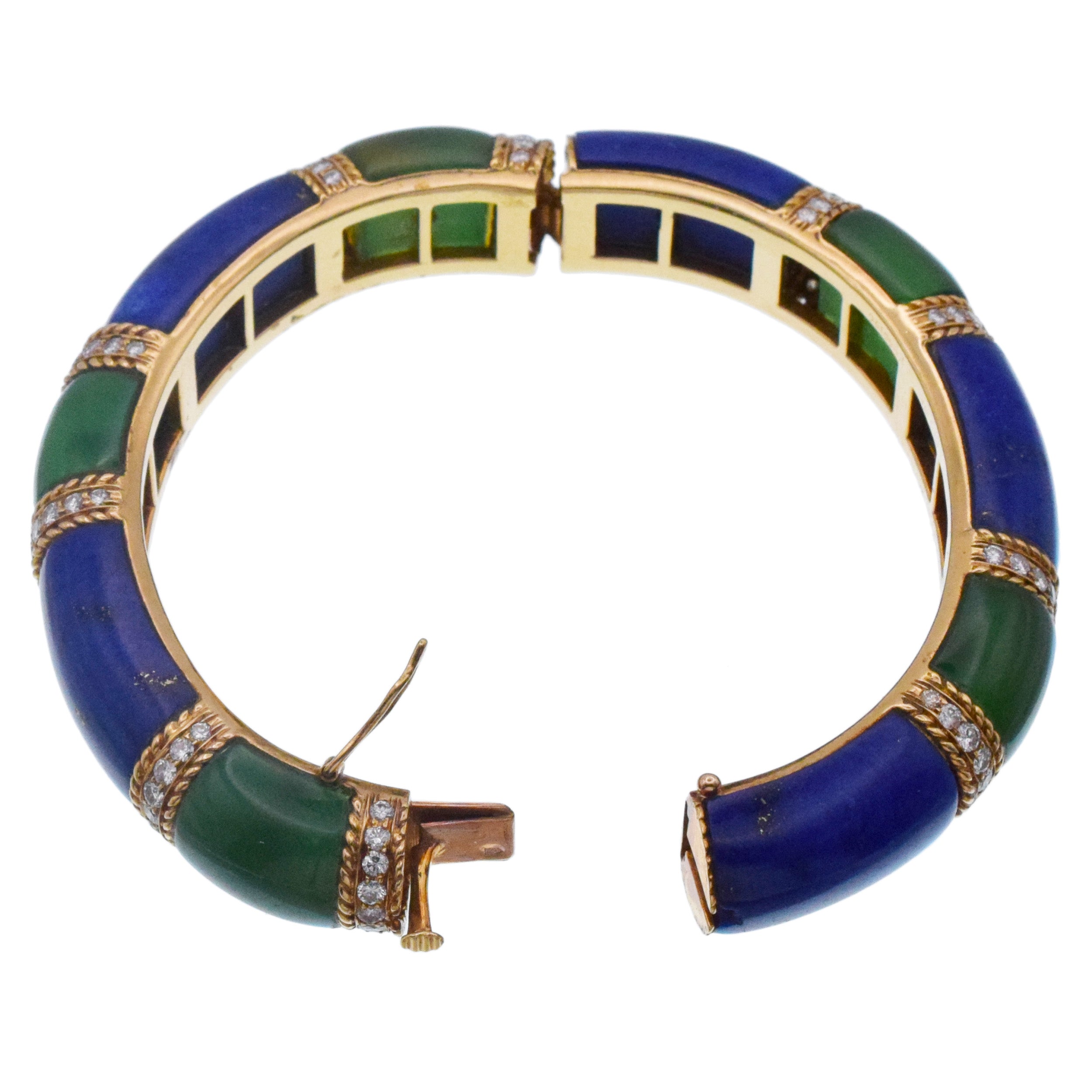 Van Cleef & Arpels Lapis Lazuli, Green Onyx & Diamond Bangle Bracelet In 18k Yellow Gold