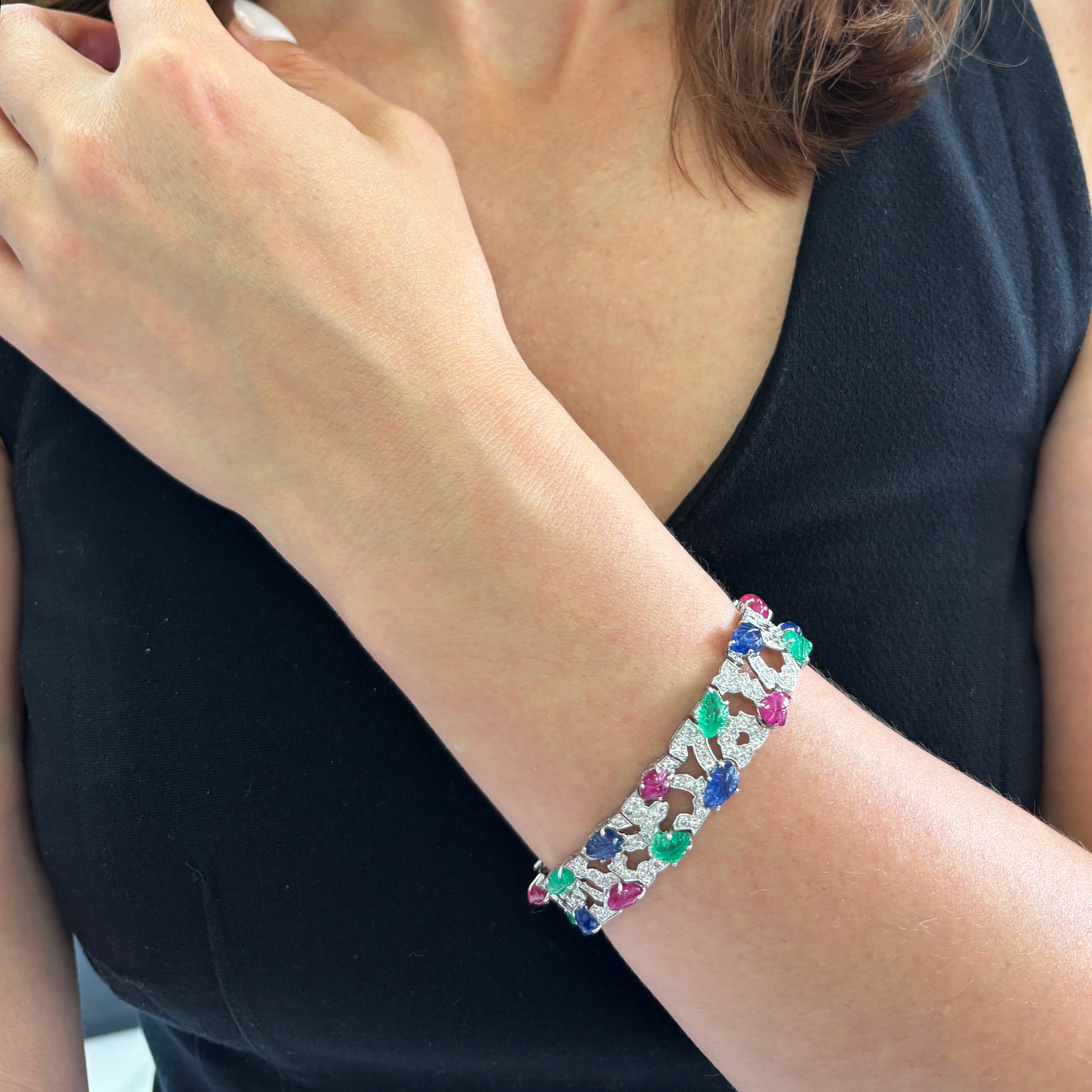 Platinum, Carved Colored Stone And Diamond Tutti Frutti Bracelet