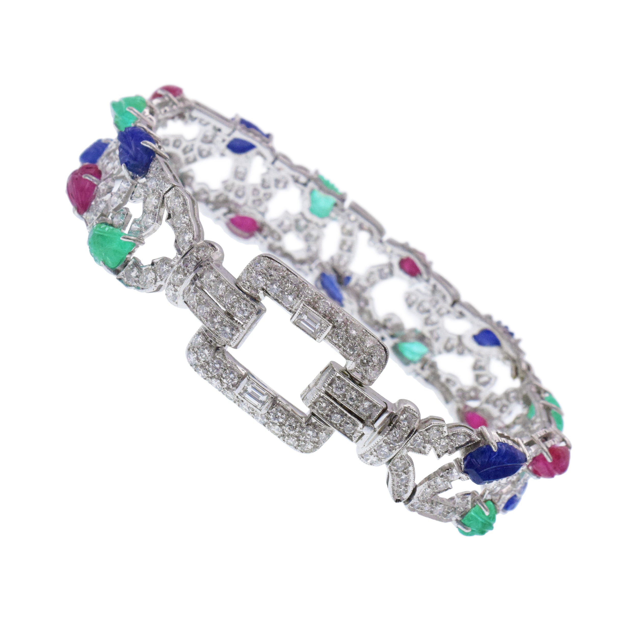 Platinum, Carved Colored Stone And Diamond Tutti Frutti Bracelet