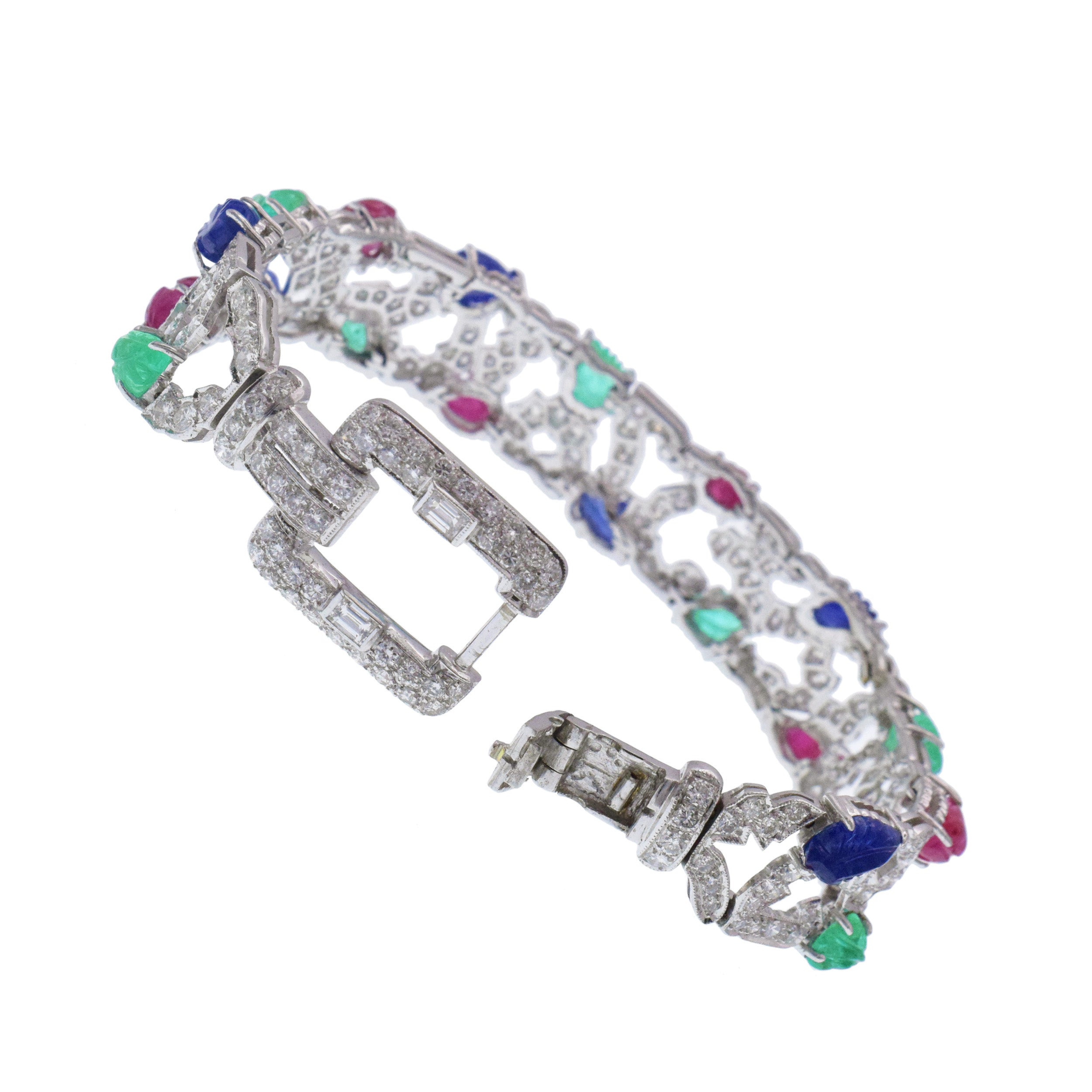 Platinum, Carved Colored Stone And Diamond Tutti Frutti Bracelet