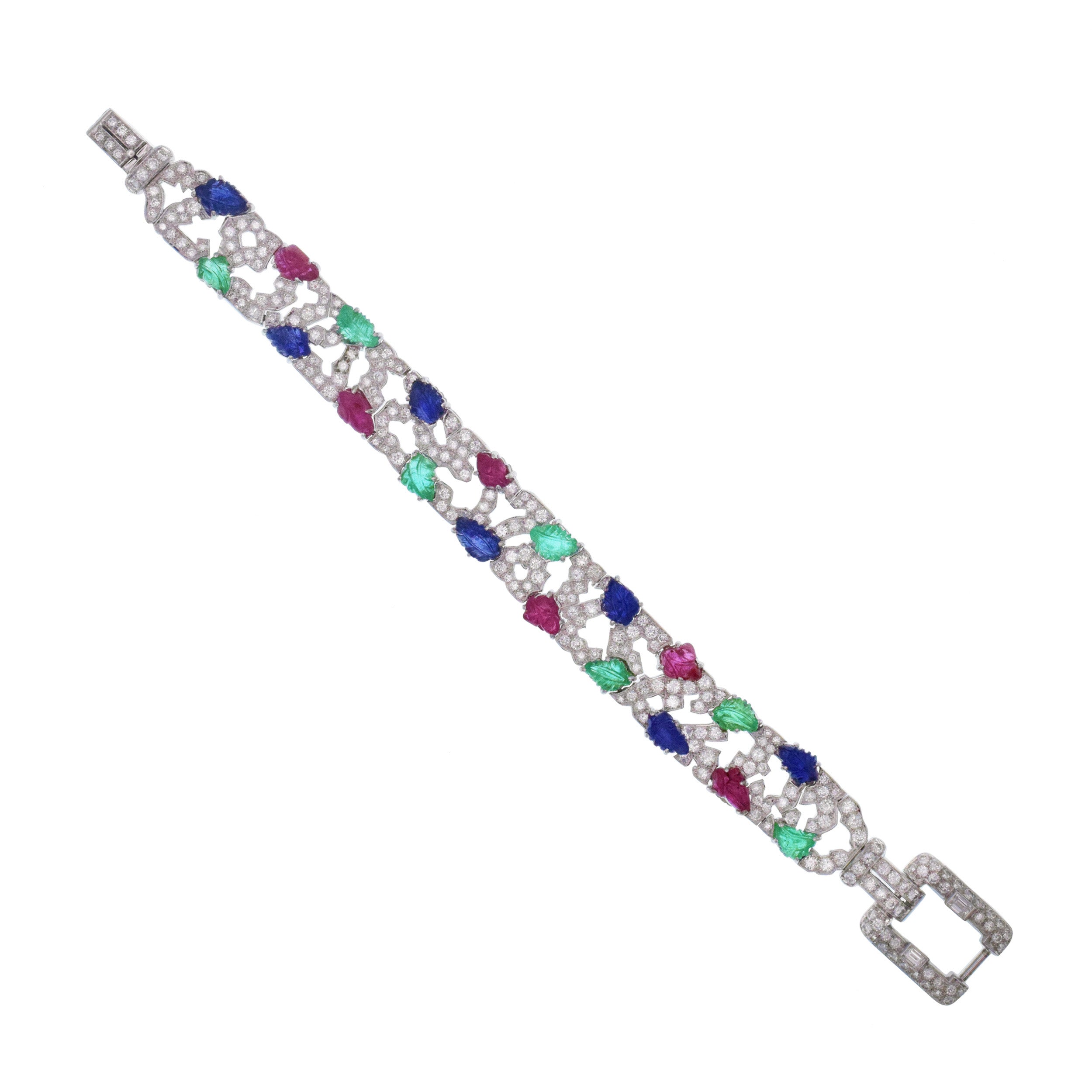 Platinum, Carved Colored Stone And Diamond Tutti Frutti Bracelet