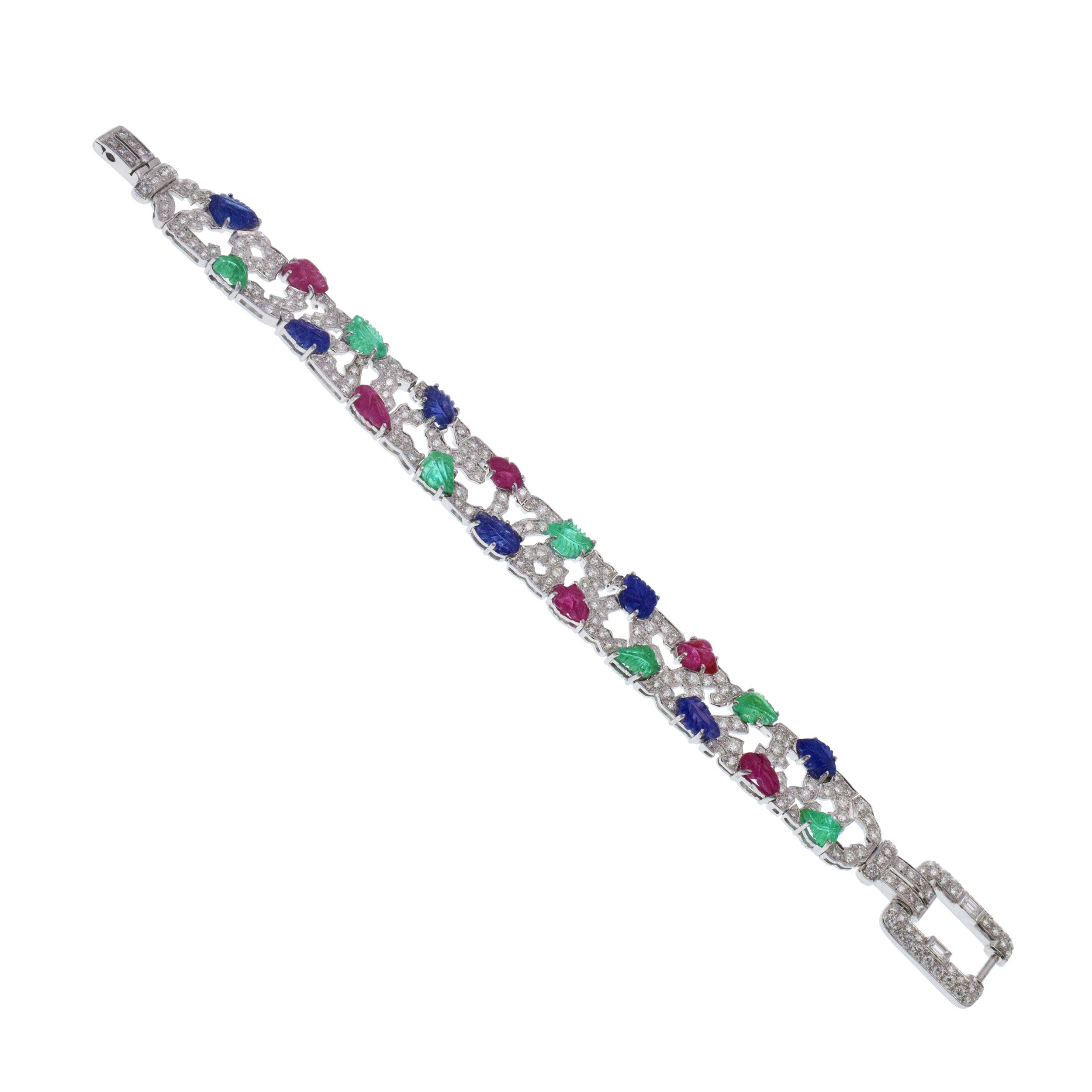 Platinum, Carved Colored Stone And Diamond Tutti Frutti Bracelet