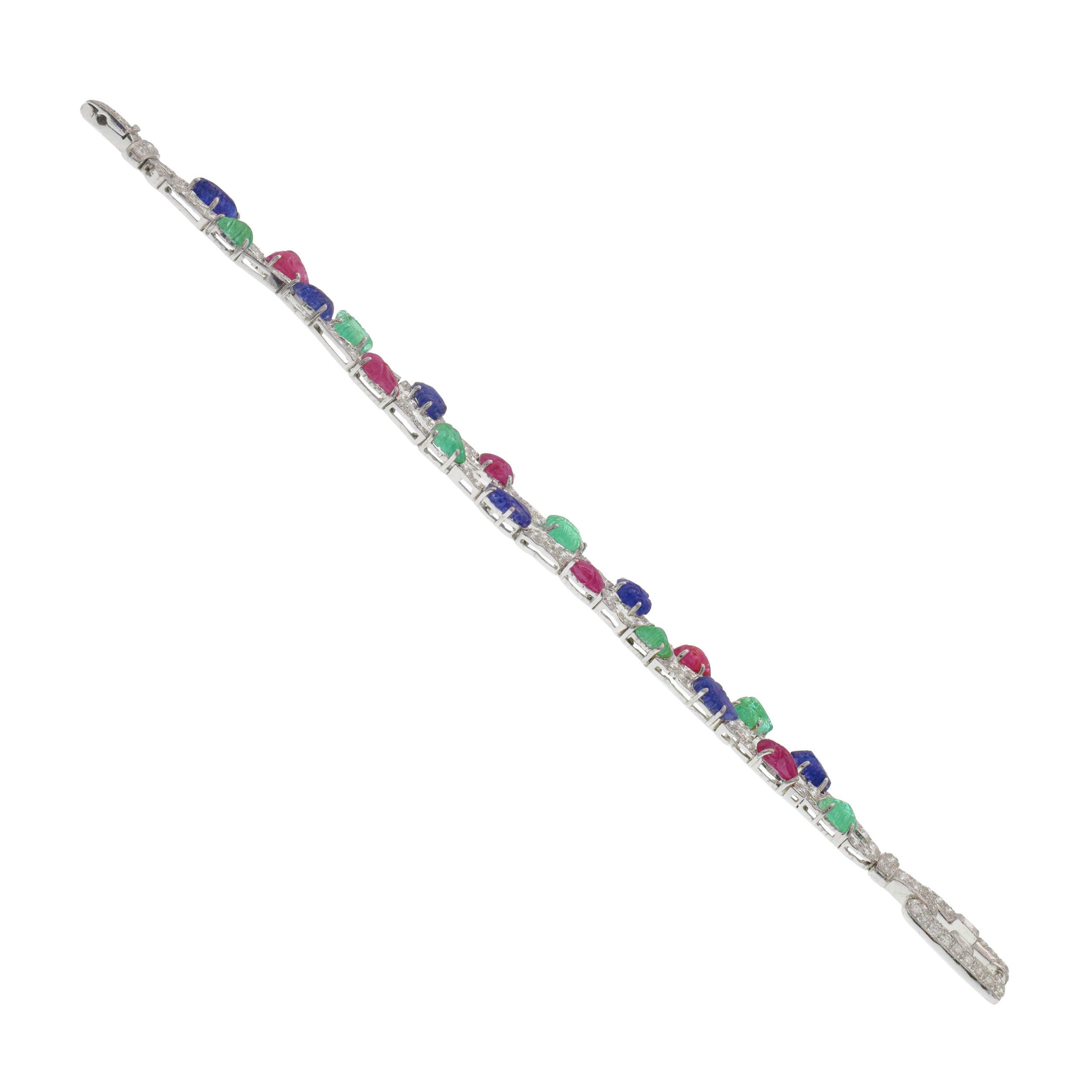 Platinum, Carved Colored Stone And Diamond Tutti Frutti Bracelet