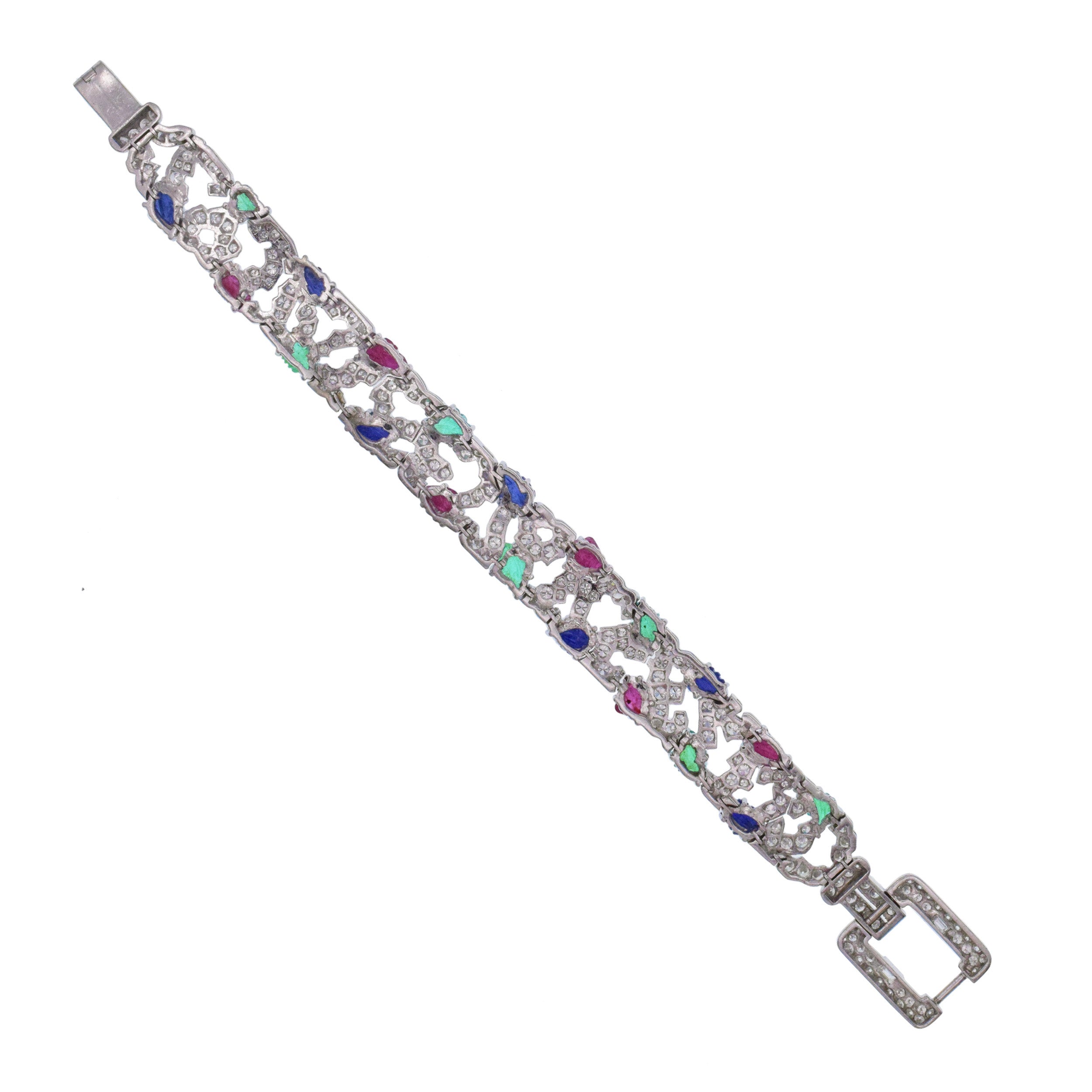 Platinum, Carved Colored Stone And Diamond Tutti Frutti Bracelet