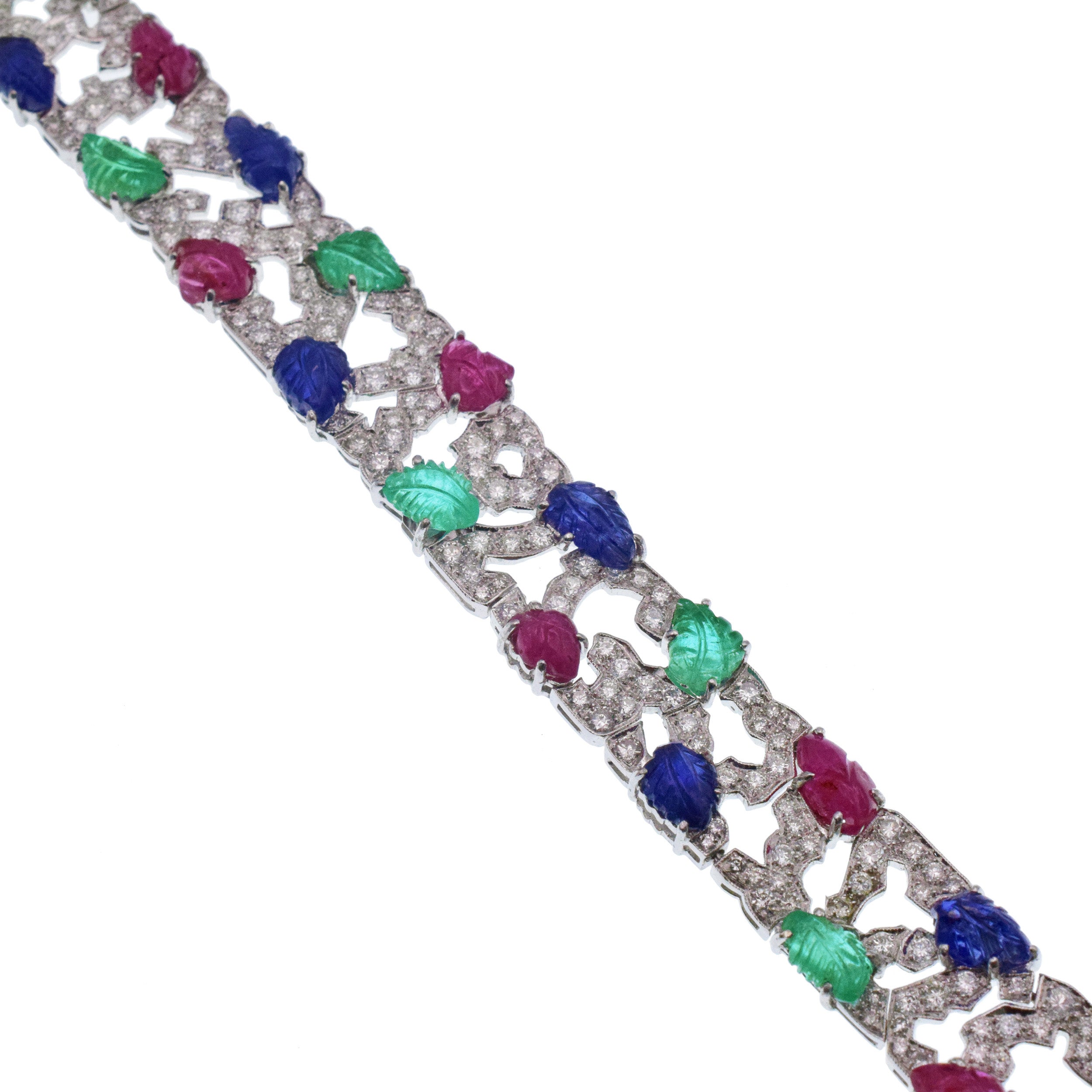 Platinum, Carved Colored Stone And Diamond Tutti Frutti Bracelet