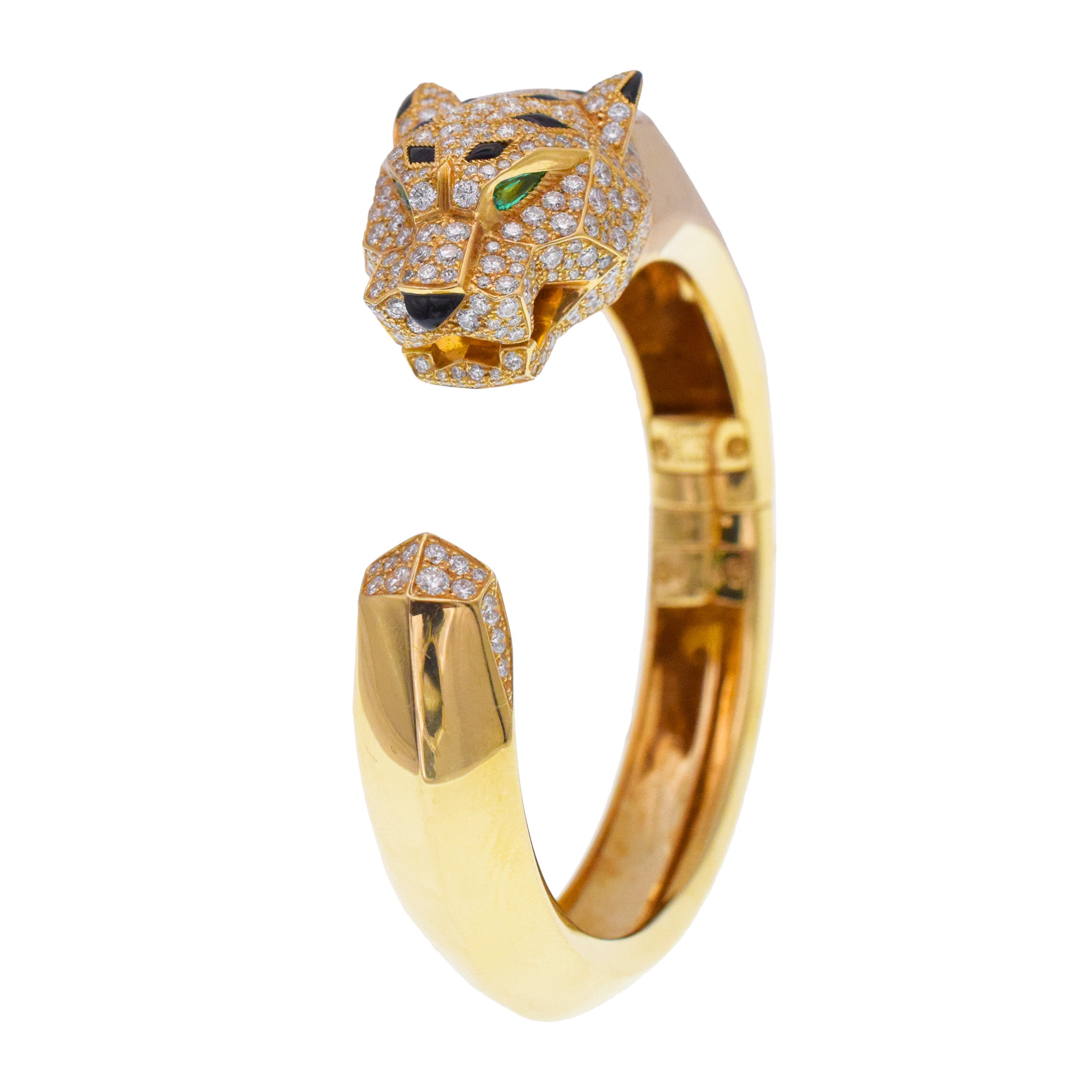 Cartier 'Panthere' Diamond, Emerald And Onyx Cuff Bracelet In 18k Yellow Gold