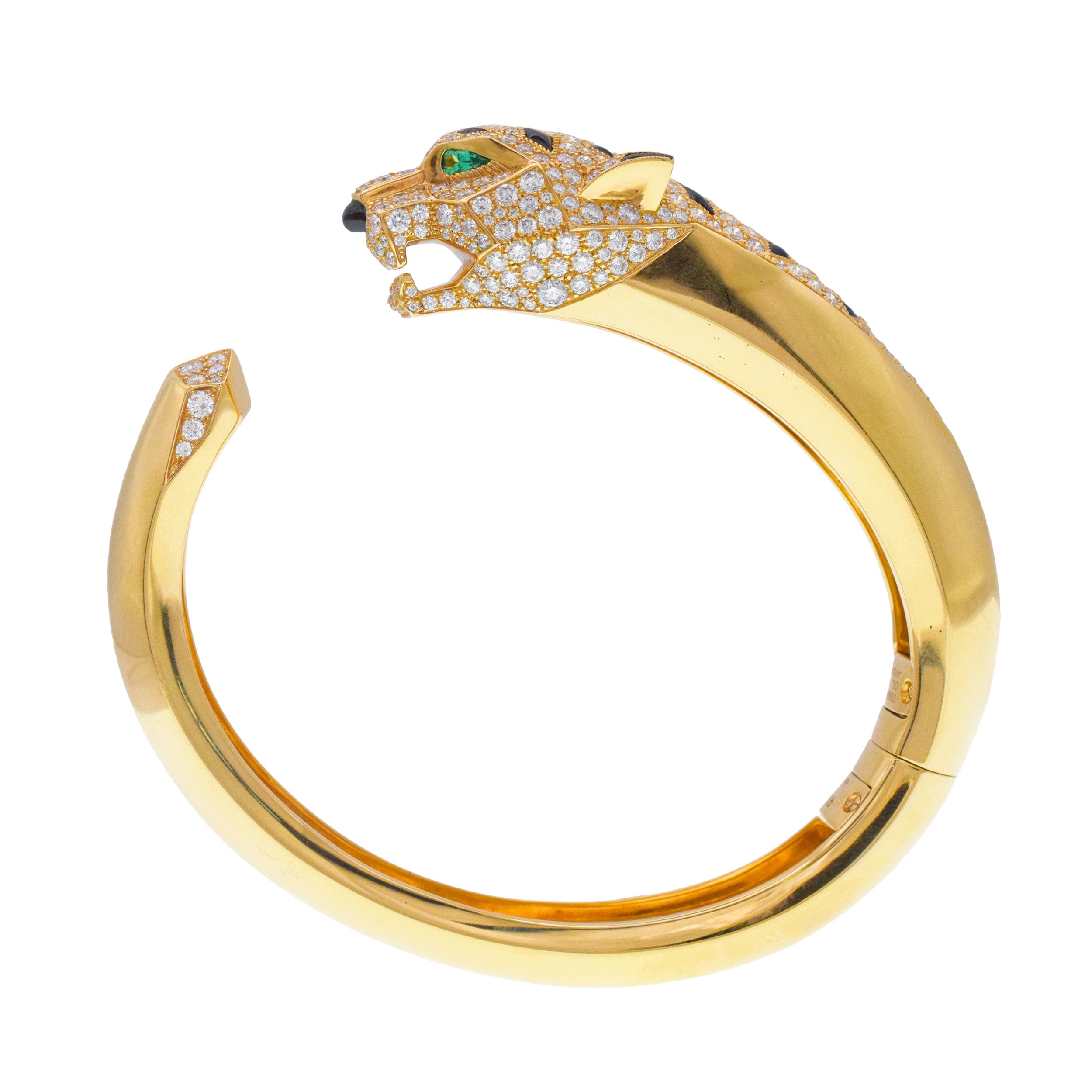Cartier 'Panthere' Diamond, Emerald And Onyx Cuff Bracelet In 18k Yellow Gold