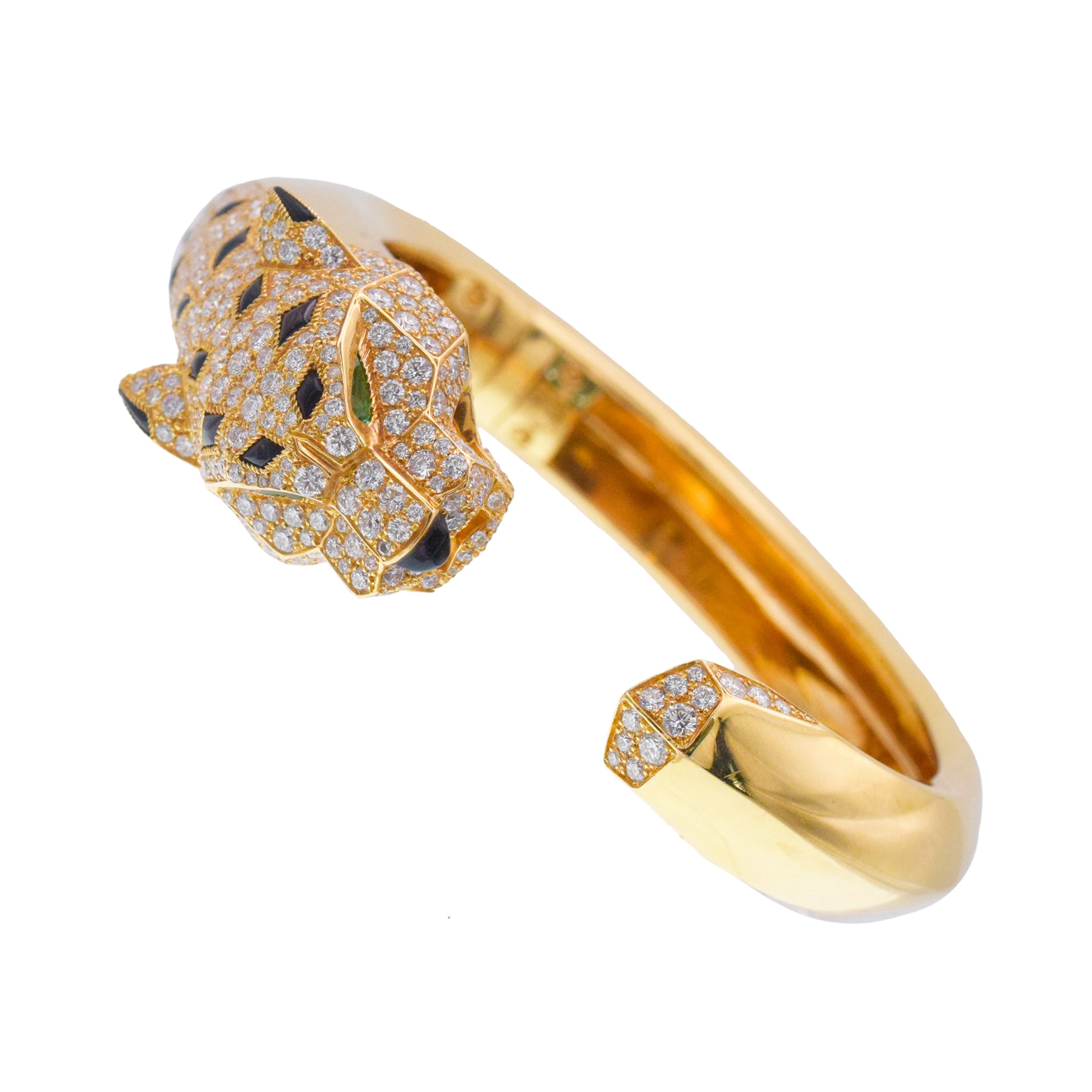 Cartier 'Panthere' Diamond, Emerald And Onyx Cuff Bracelet In 18k Yellow Gold