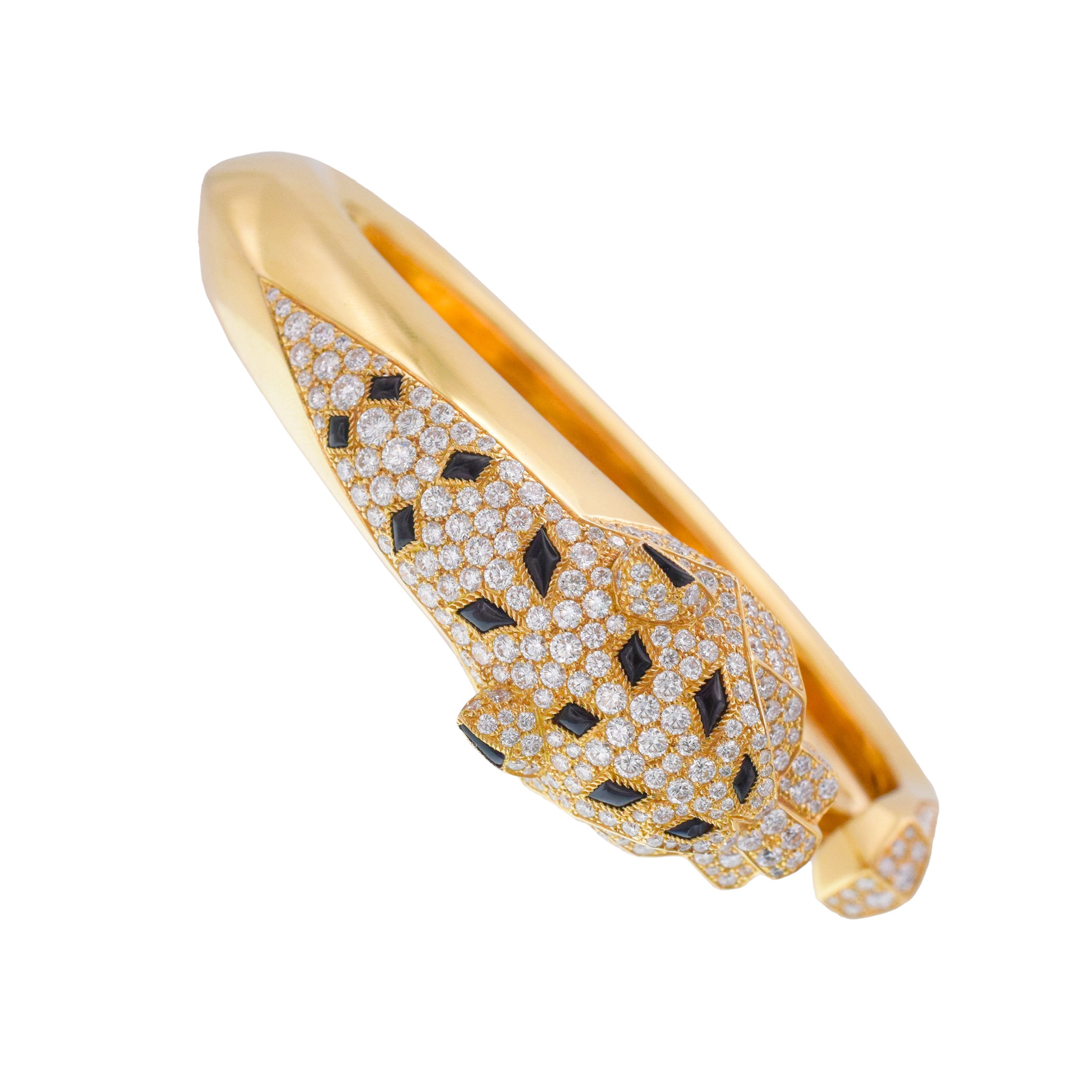 Cartier 'Panthere' Diamond, Emerald And Onyx Cuff Bracelet In 18k Yellow Gold