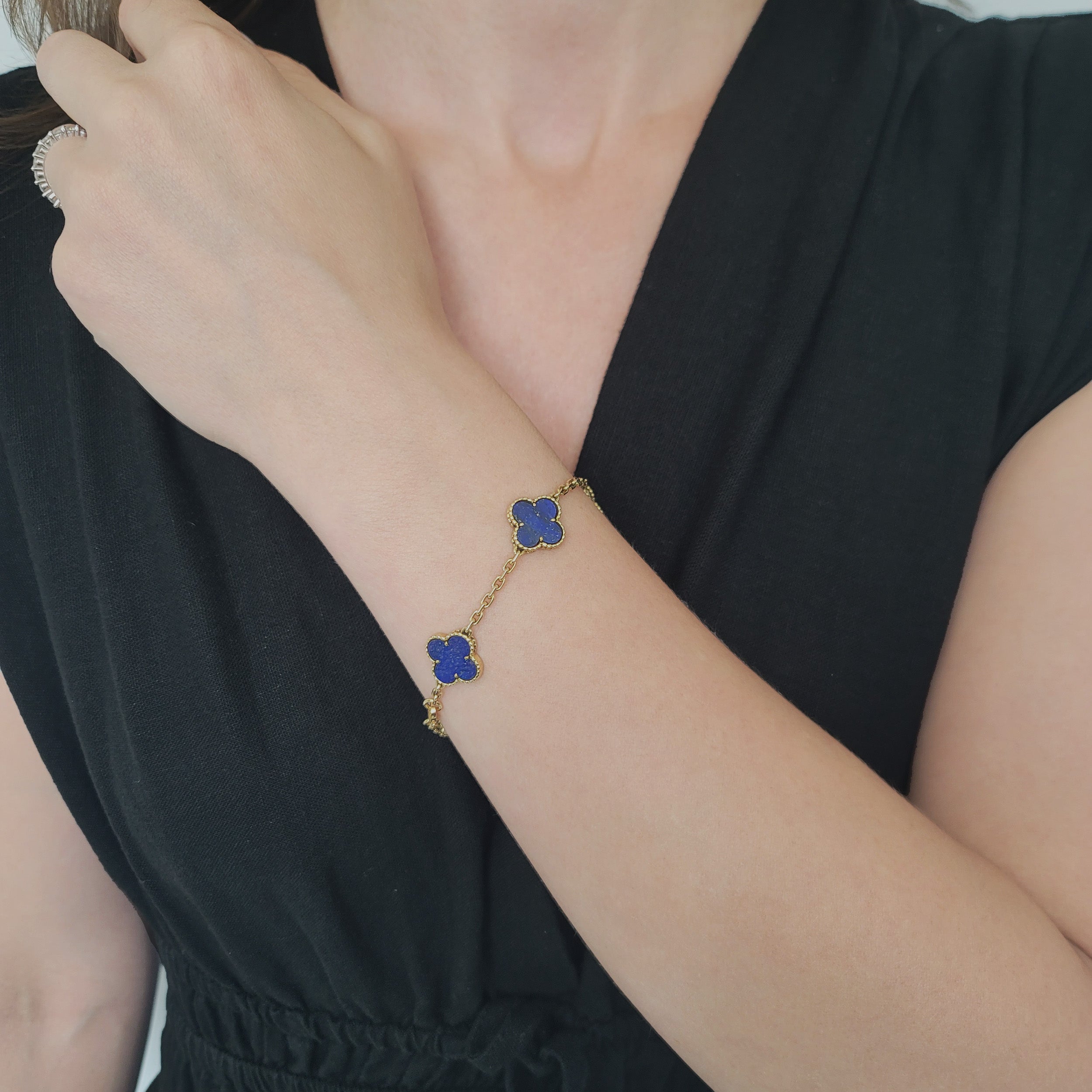 Van Cleef & Arpels Lapis Lazuli Vintage Alhambra Bracelet In 18k Yelow Gold