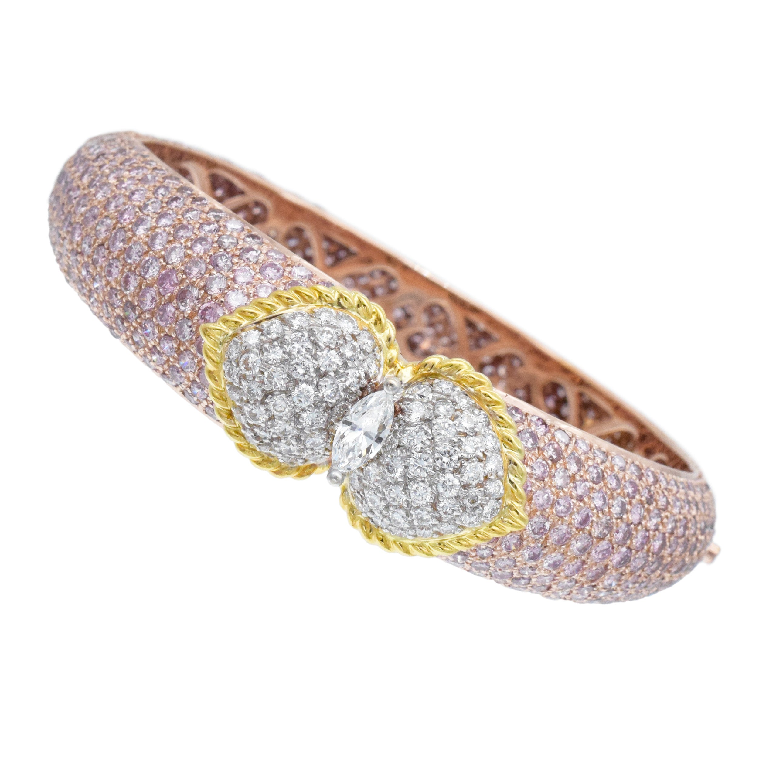 Graff Pink and White Diamond Bangle Bracelet In Tri-Tone Gold