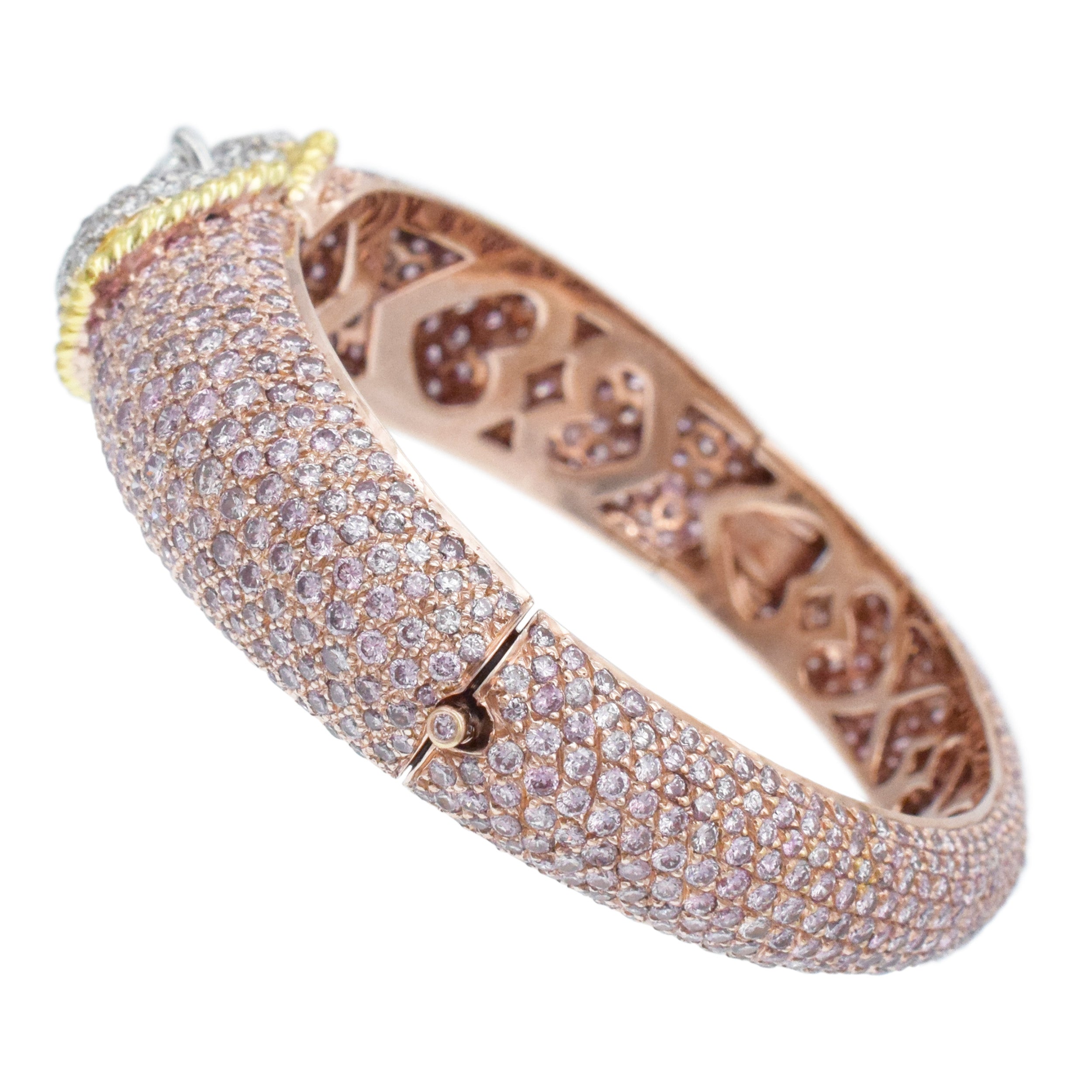 Graff Pink and White Diamond Bangle Bracelet In Tri-Tone Gold