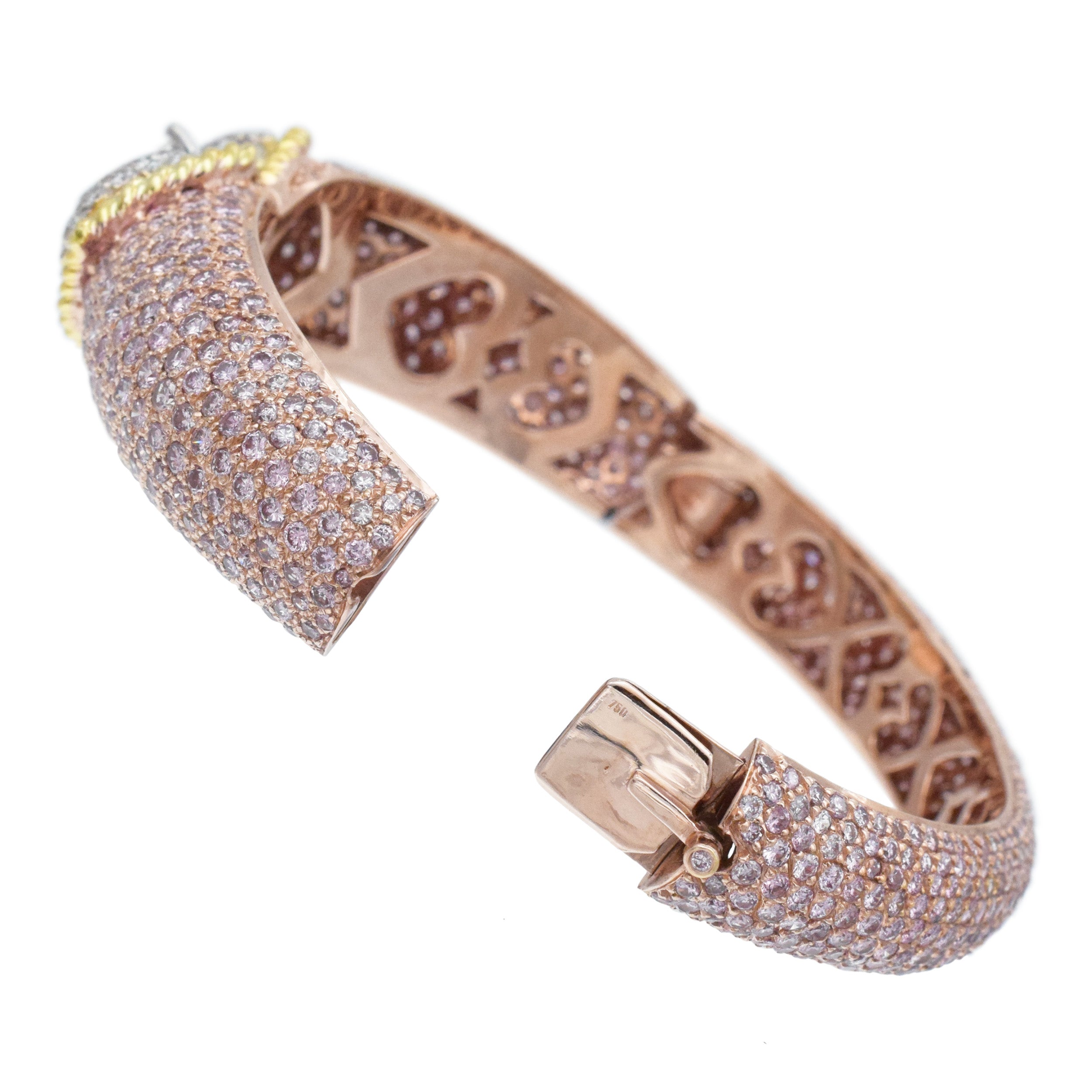 Graff Pink and White Diamond Bangle Bracelet In Tri-Tone Gold