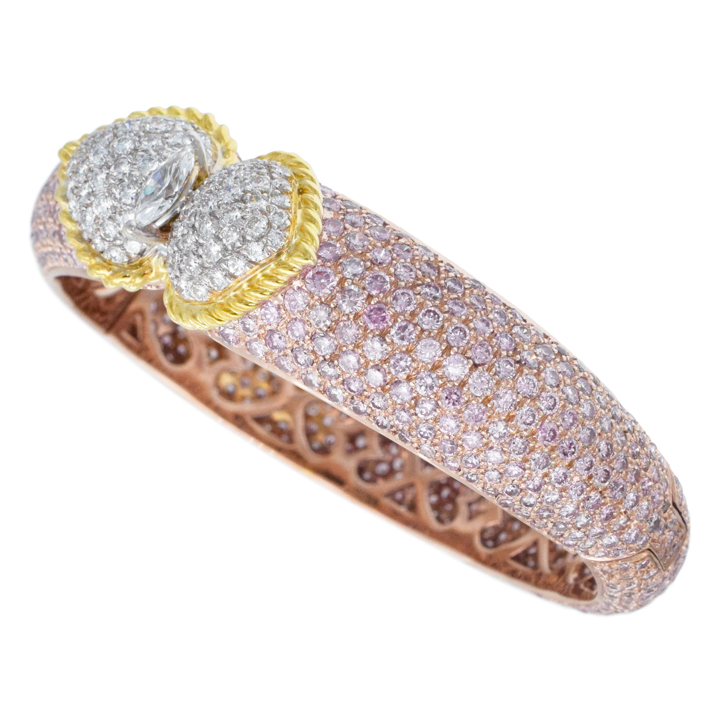 Graff Pink and White Diamond Bangle Bracelet In Tri-Tone Gold