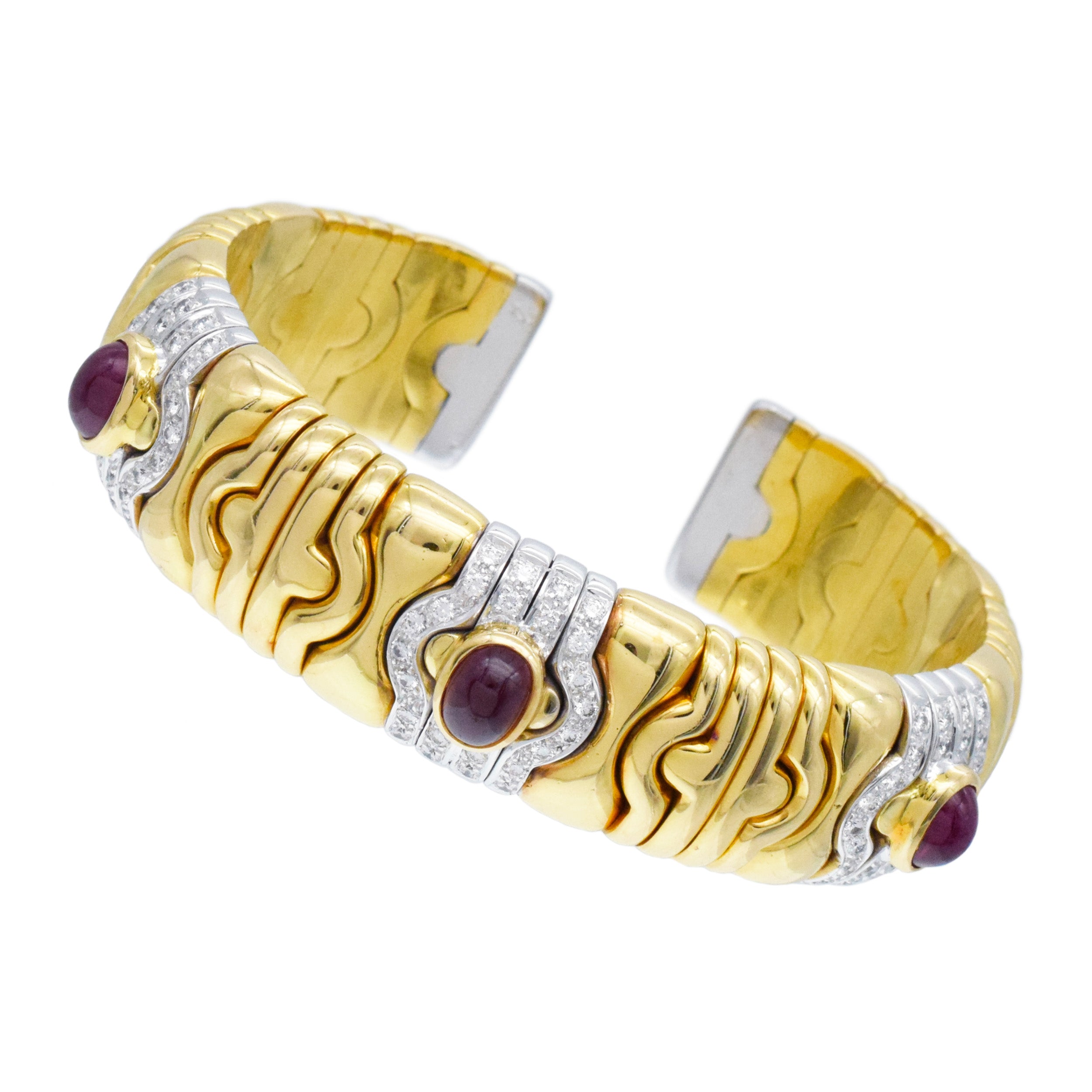 Ruby And Diamond Cuff Bracelet In 18k Two Tone Gold