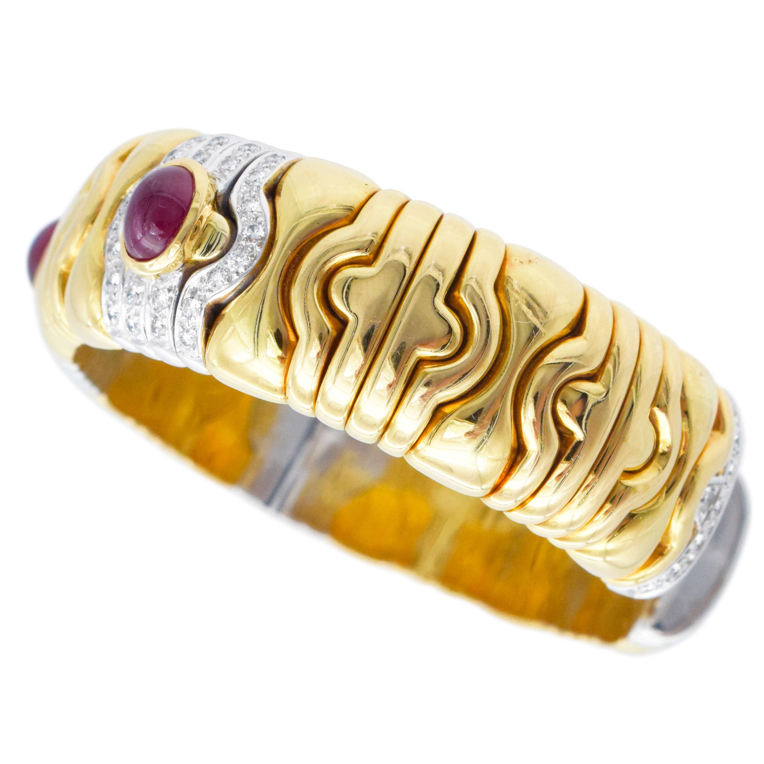 Ruby And Diamond Cuff Bracelet In 18k Two Tone Gold