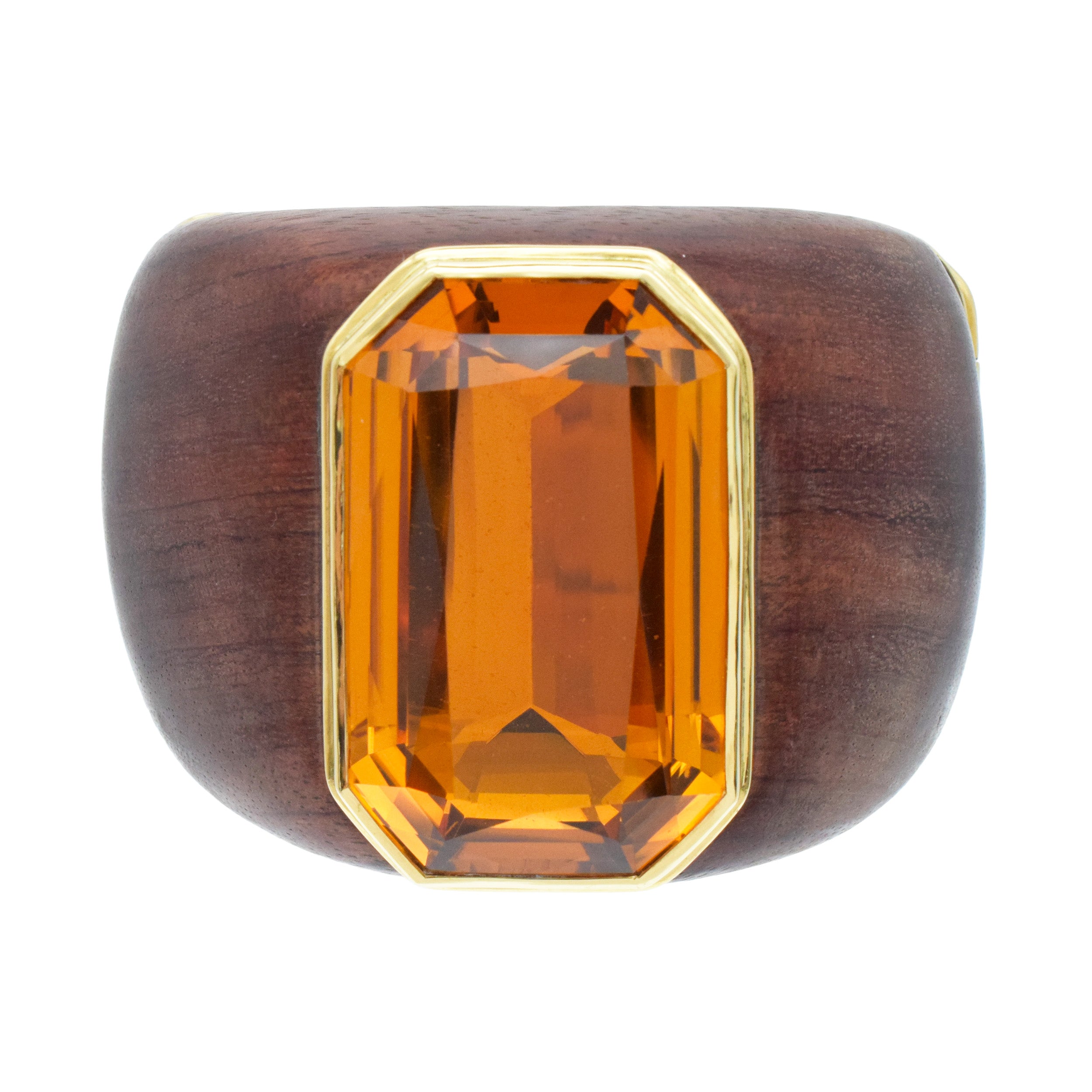 Citrine And 18k Yellow Gold, Wooden Wide Cuff Bracelet