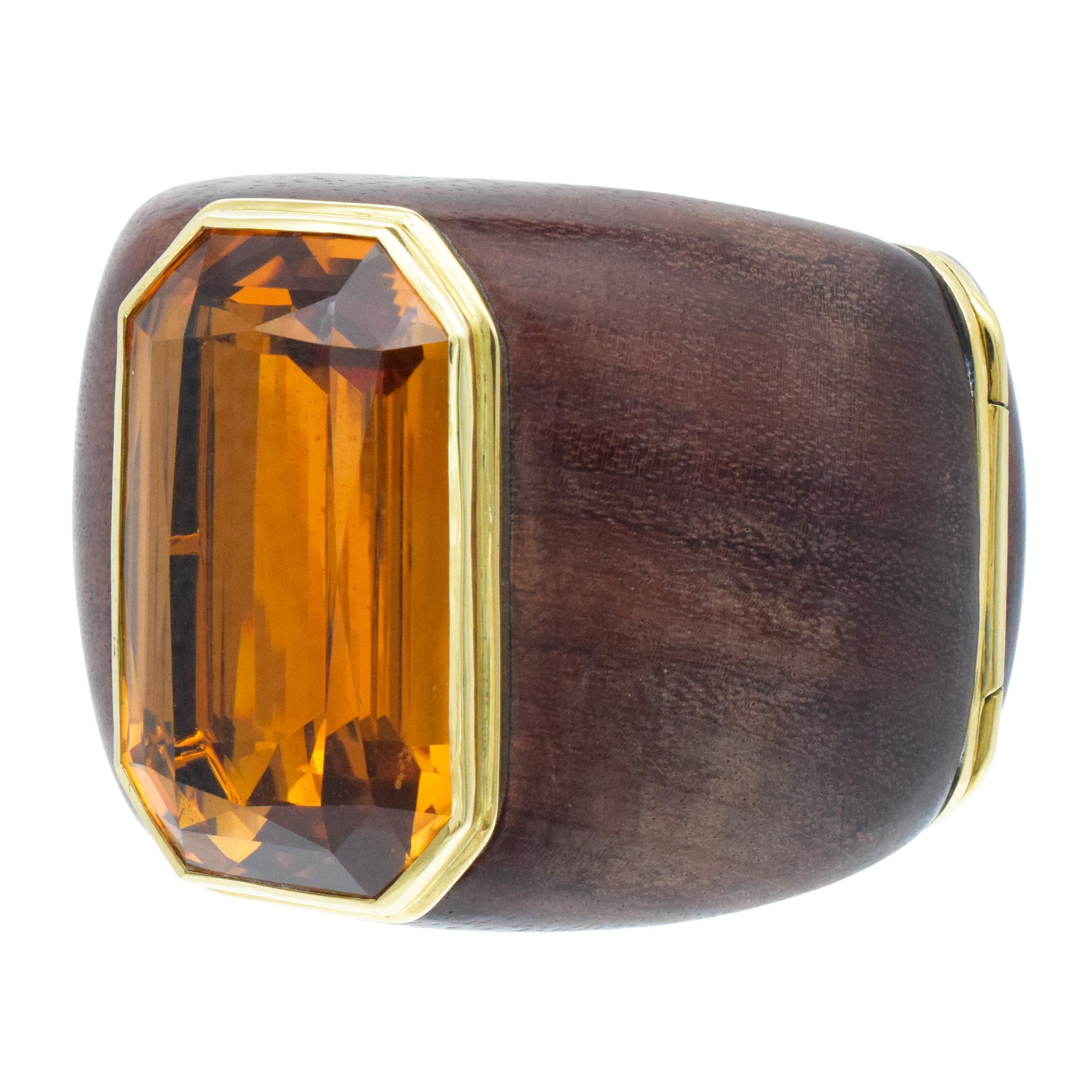 Citrine And 18k Yellow Gold, Wooden Wide Cuff Bracelet