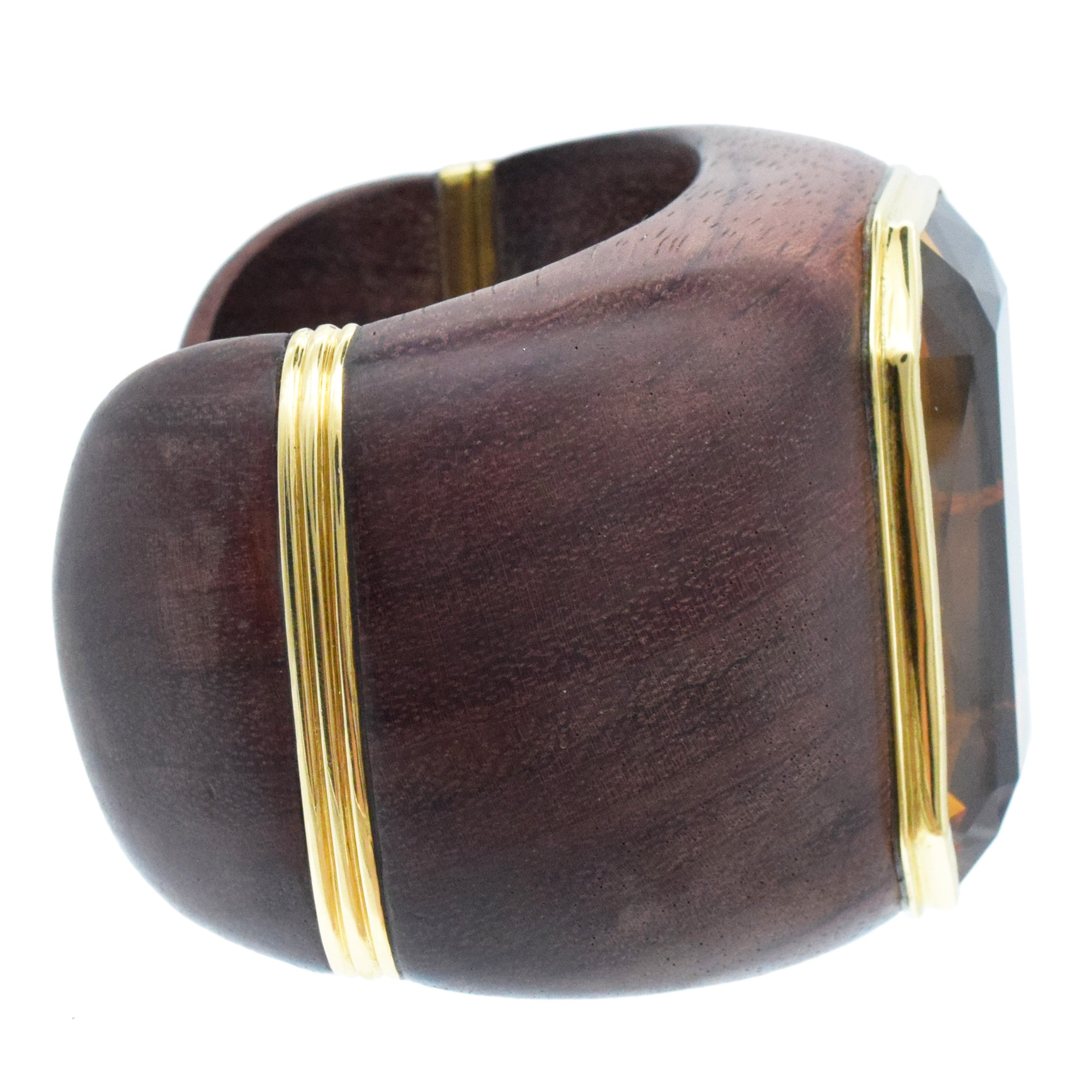 Citrine And 18k Yellow Gold, Wooden Wide Cuff Bracelet
