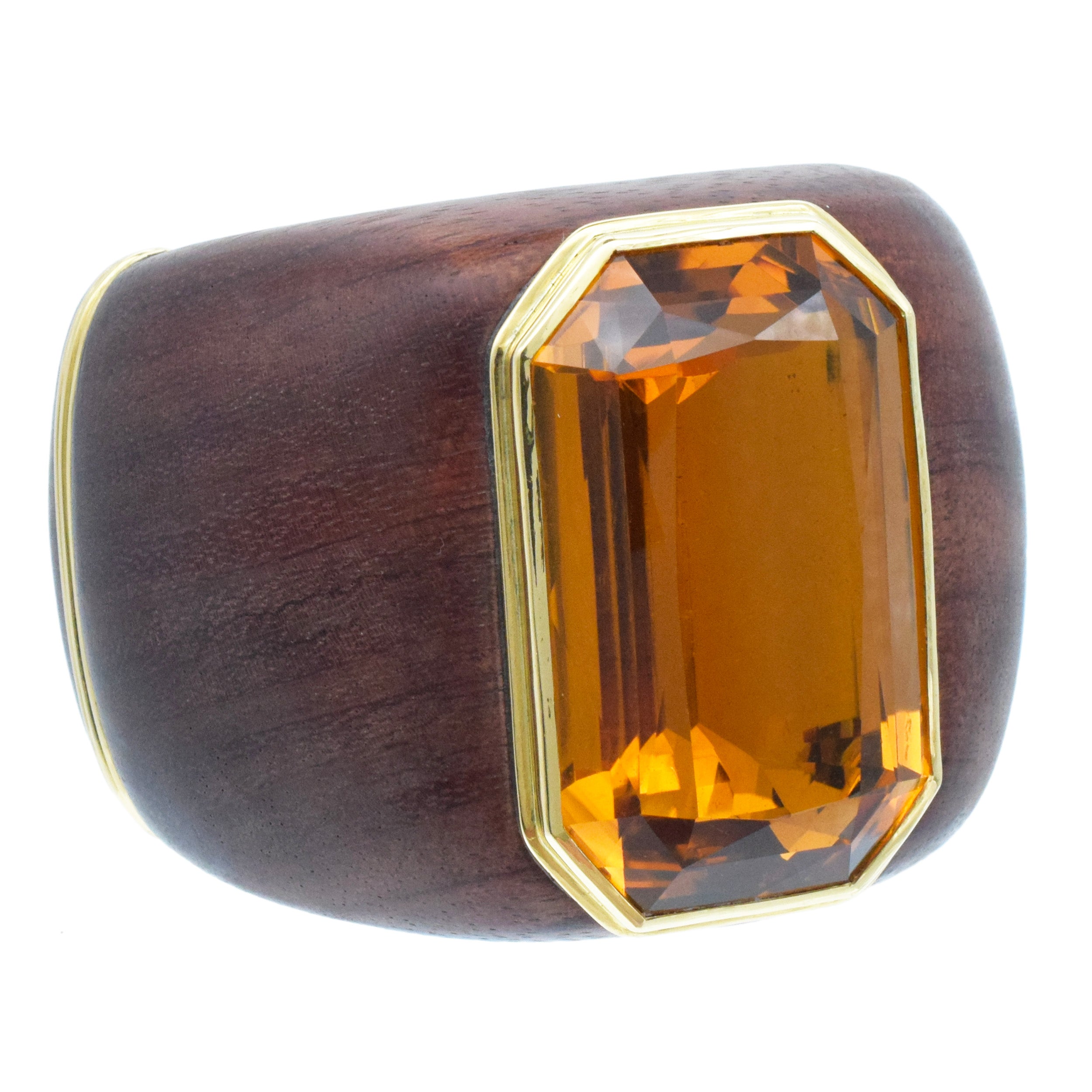 Citrine And 18k Yellow Gold, Wooden Wide Cuff Bracelet