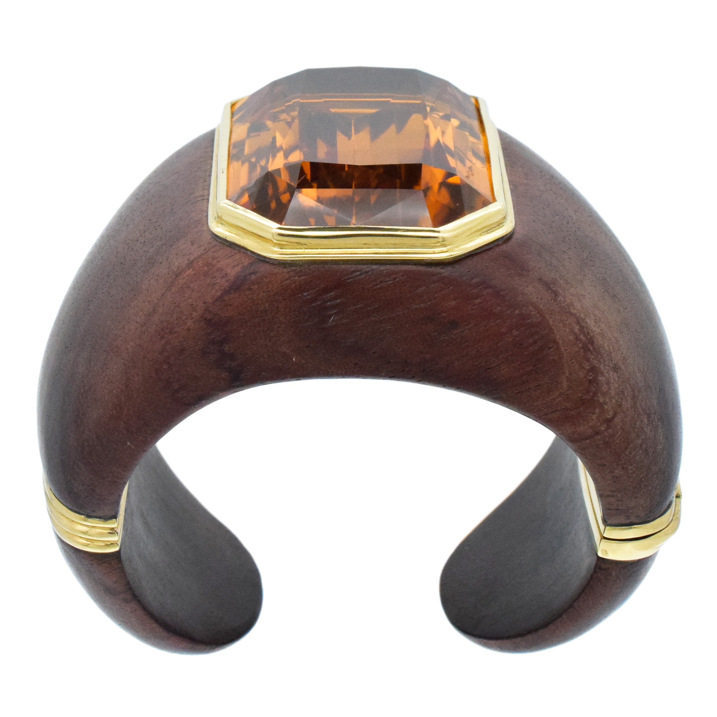 Citrine And 18k Yellow Gold, Wooden Wide Cuff Bracelet