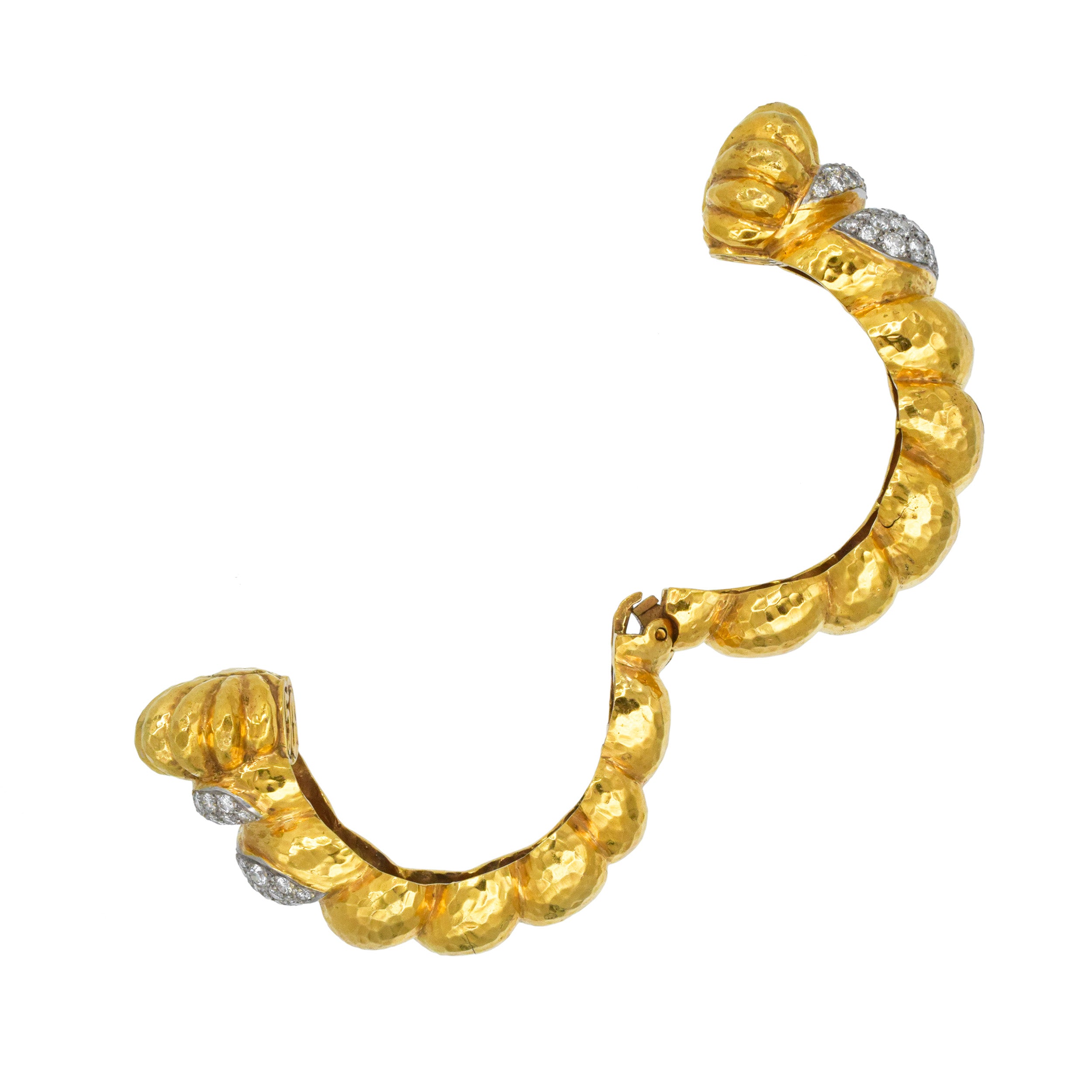 Hammered 18k Yellow Gold And Diamond Cuff Bracelet In 18k Yellow Gold