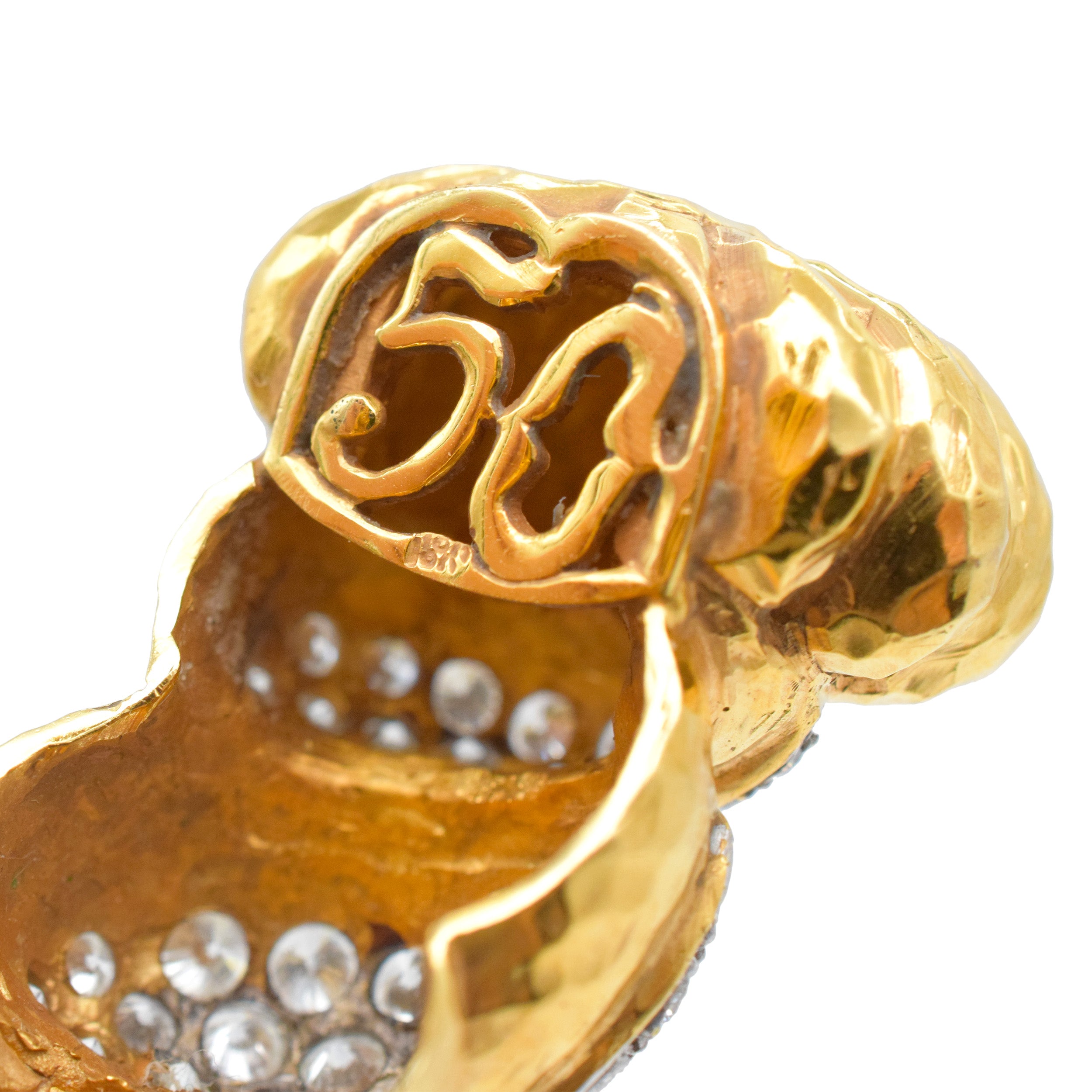 Hammered 18k Yellow Gold And Diamond Cuff Bracelet In 18k Yellow Gold