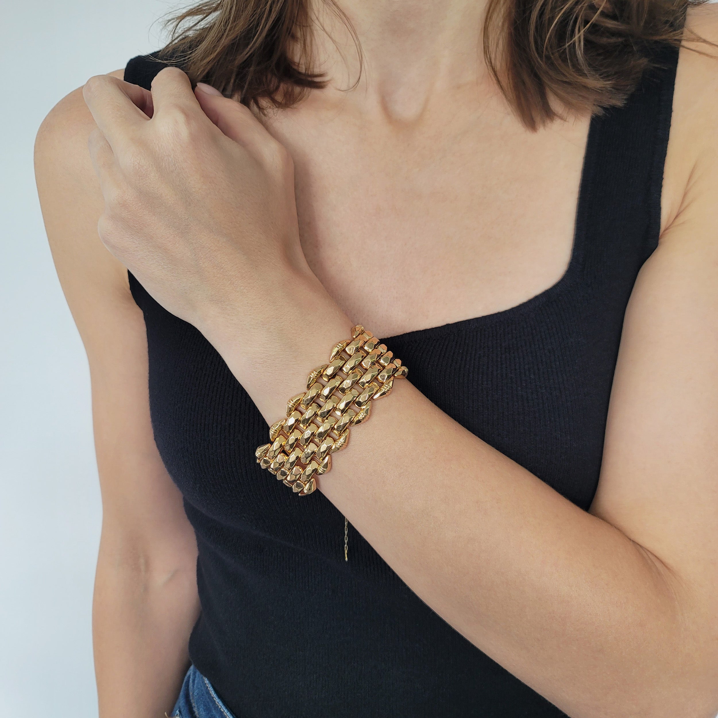 Art Deco 18k Rose Gold Wide Multi Row Bracelet