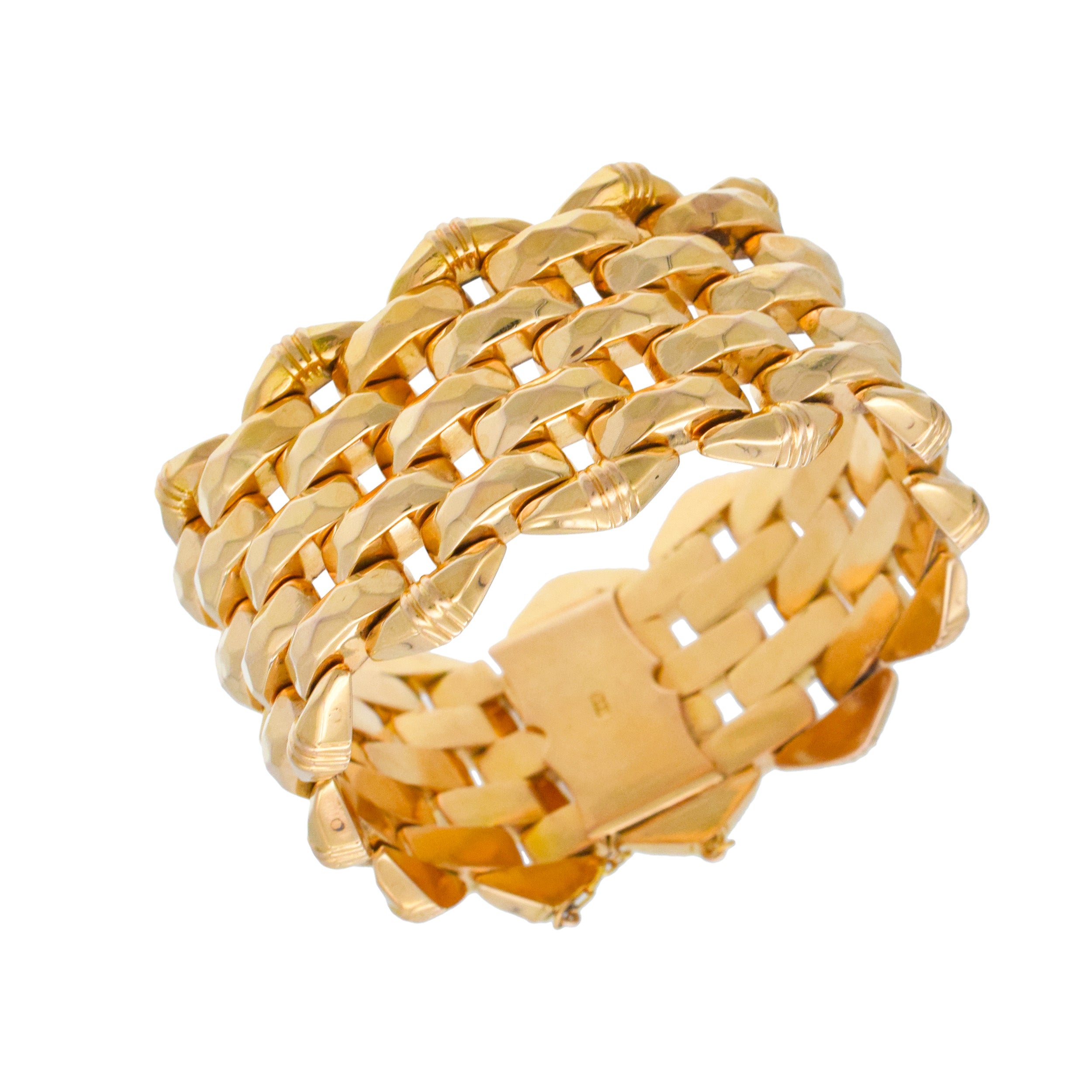 Art Deco 18k Rose Gold Wide Multi Row Bracelet