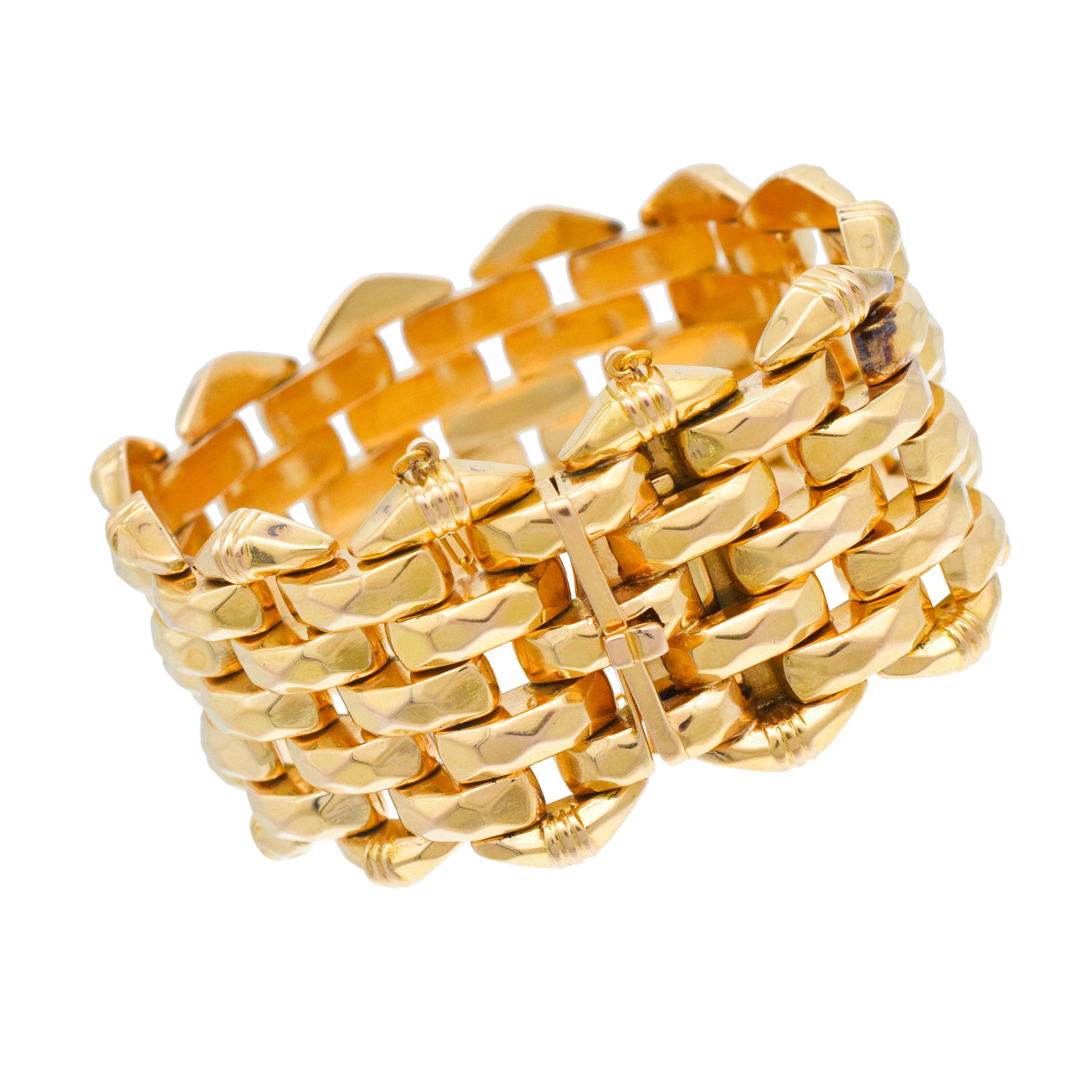 Art Deco 18k Rose Gold Wide Multi Row Bracelet