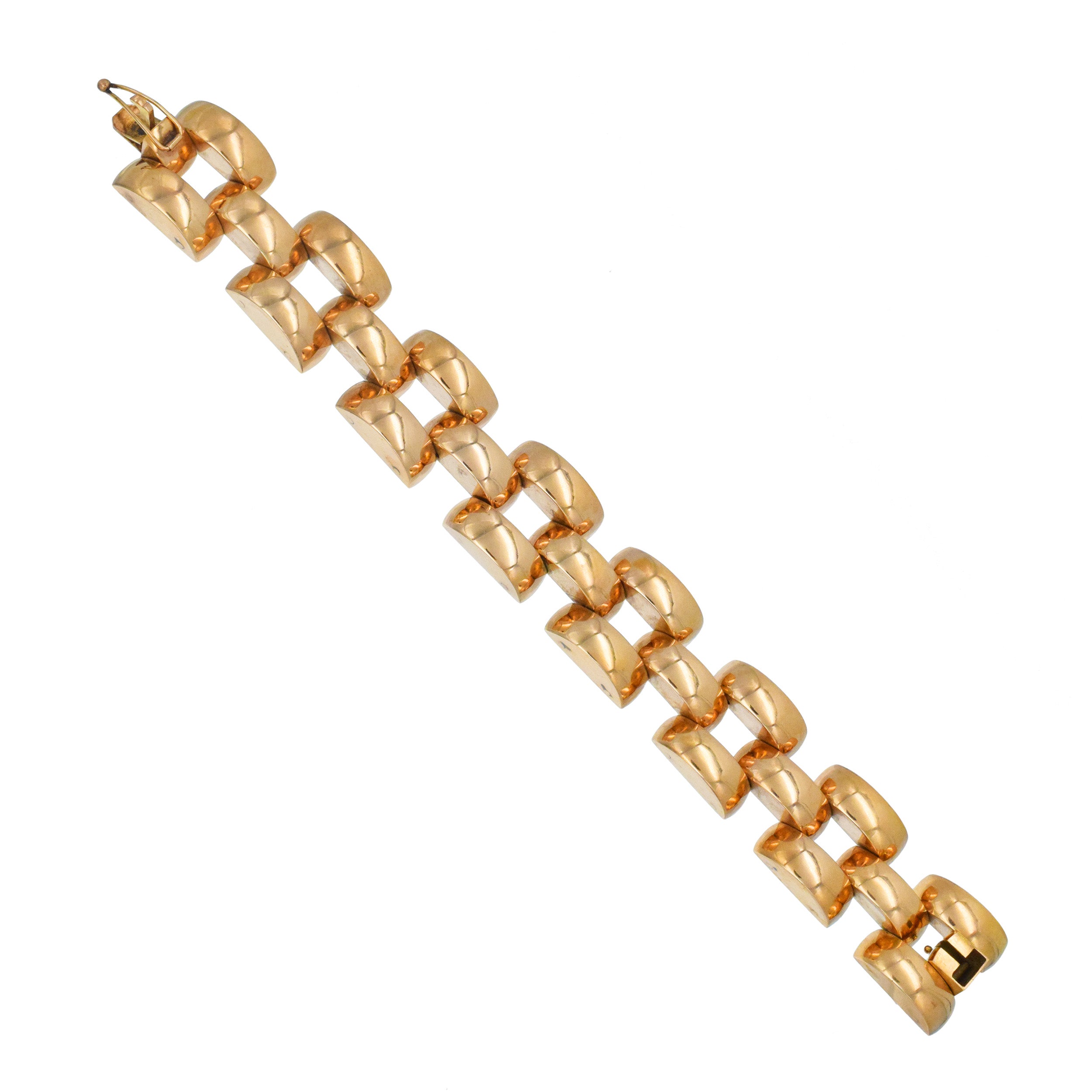 Three Row Large Panther Link Style Bracelet In 14k Yellow Gold