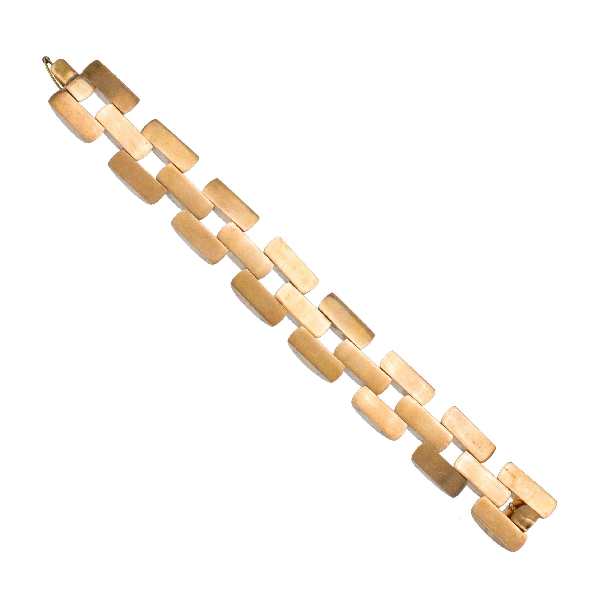 Three Row Large Panther Link Style Bracelet In 14k Yellow Gold