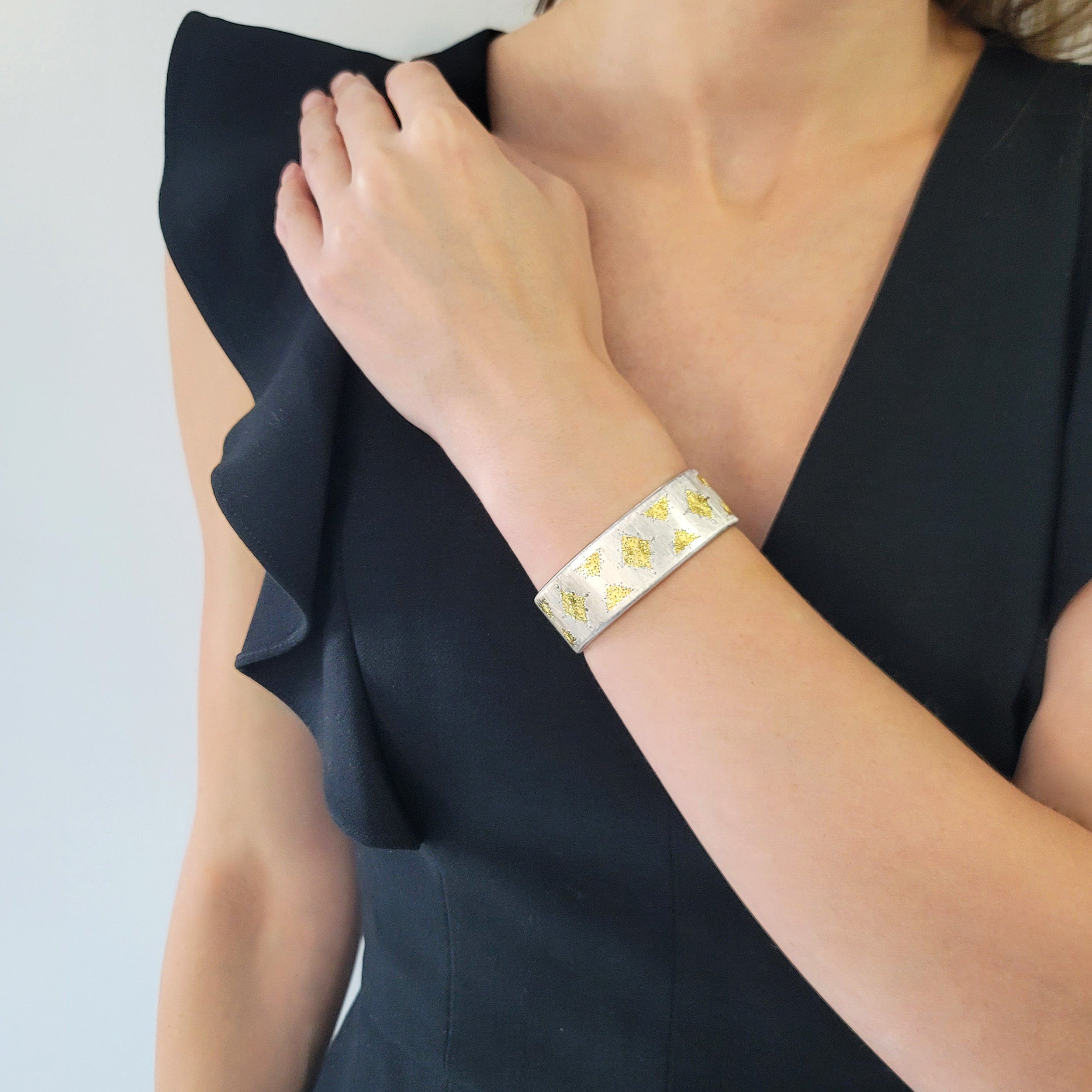 Brushed 18k Two Tone Gold Cuff Bracelet