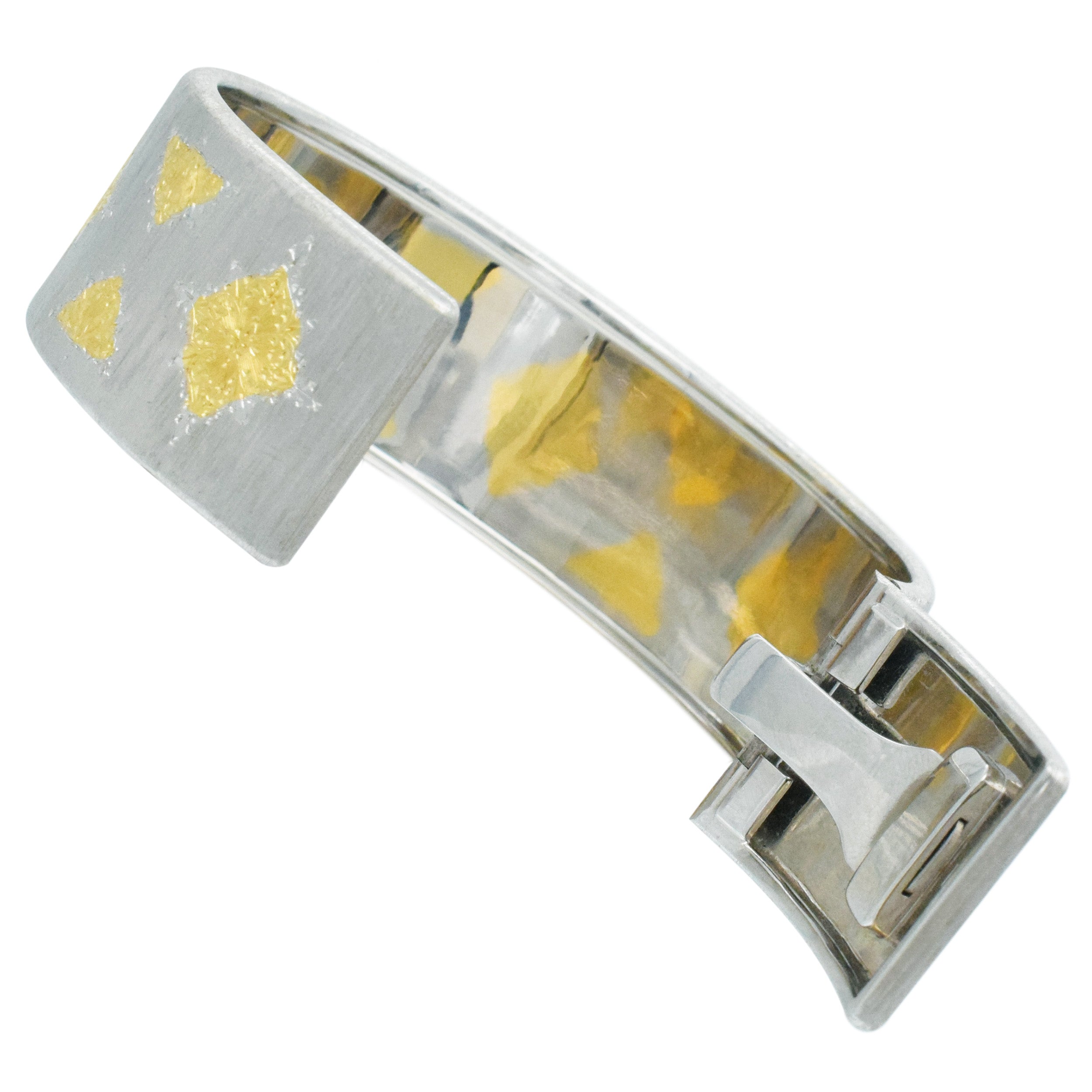 Brushed 18k Two Tone Gold Cuff Bracelet