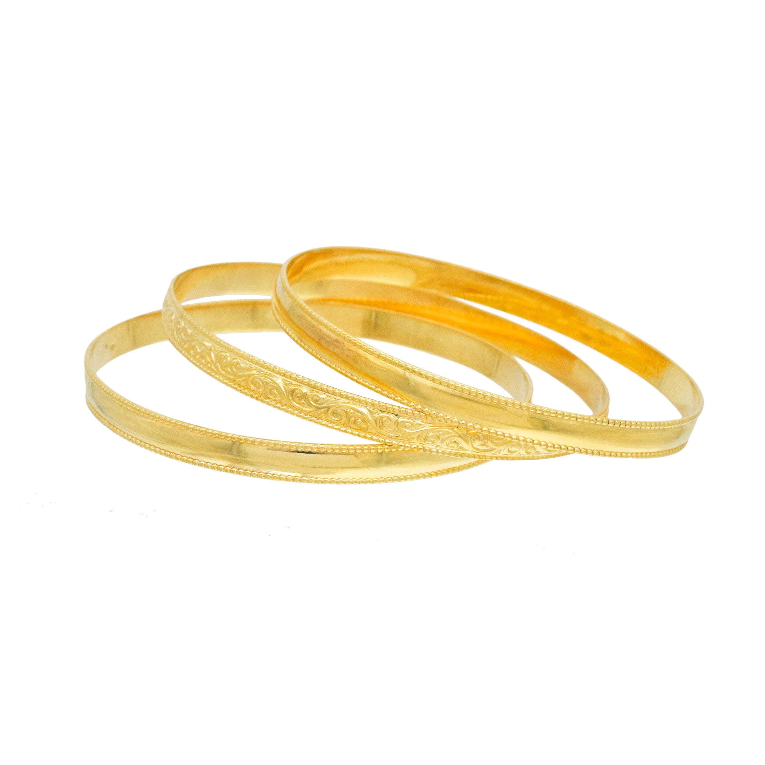 Set Of Three 18k Yellow Gold Bangle Bracelets