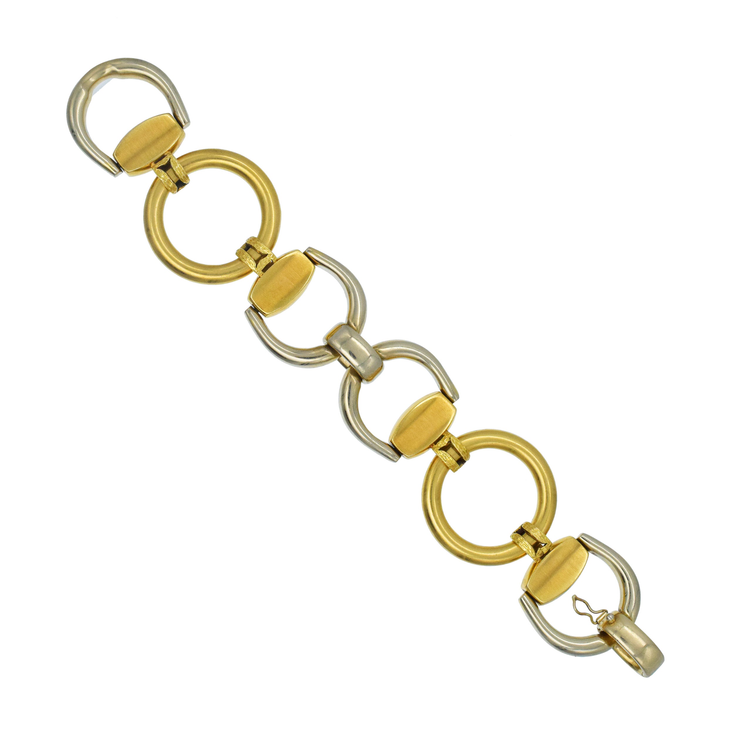 18k Two Tone Gold Stirrup Link Statement Bracelet