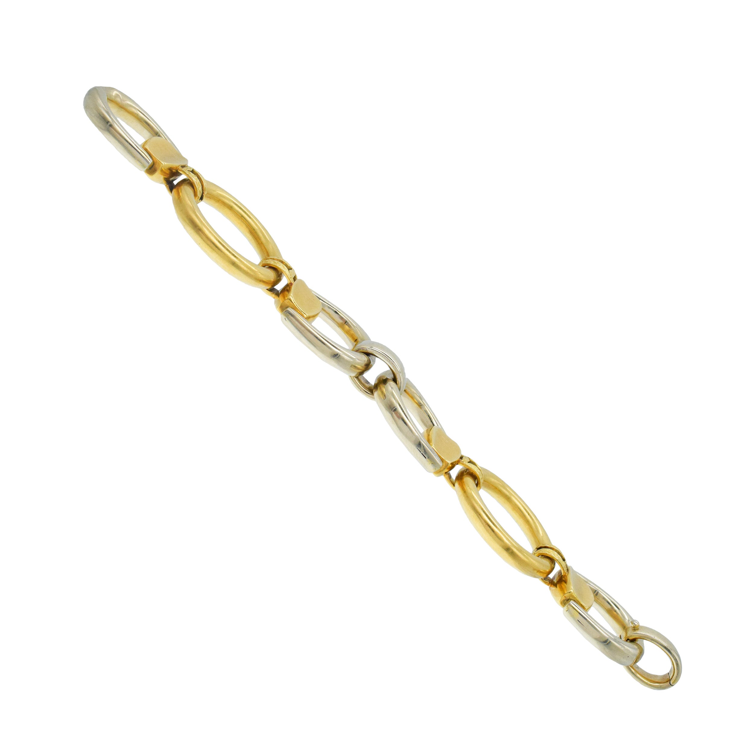 18k Two Tone Gold Stirrup Link Statement Bracelet