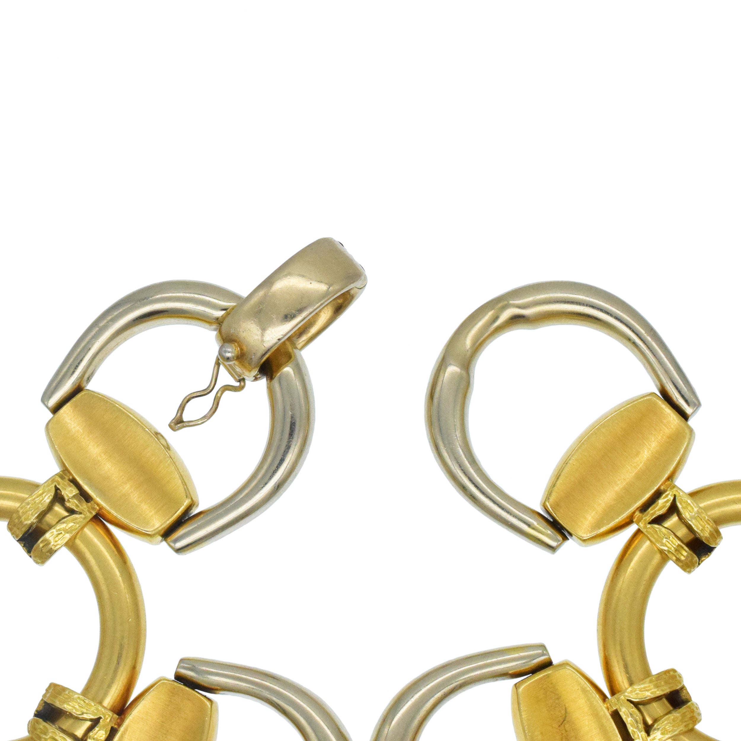 18k Two Tone Gold Stirrup Link Statement Bracelet
