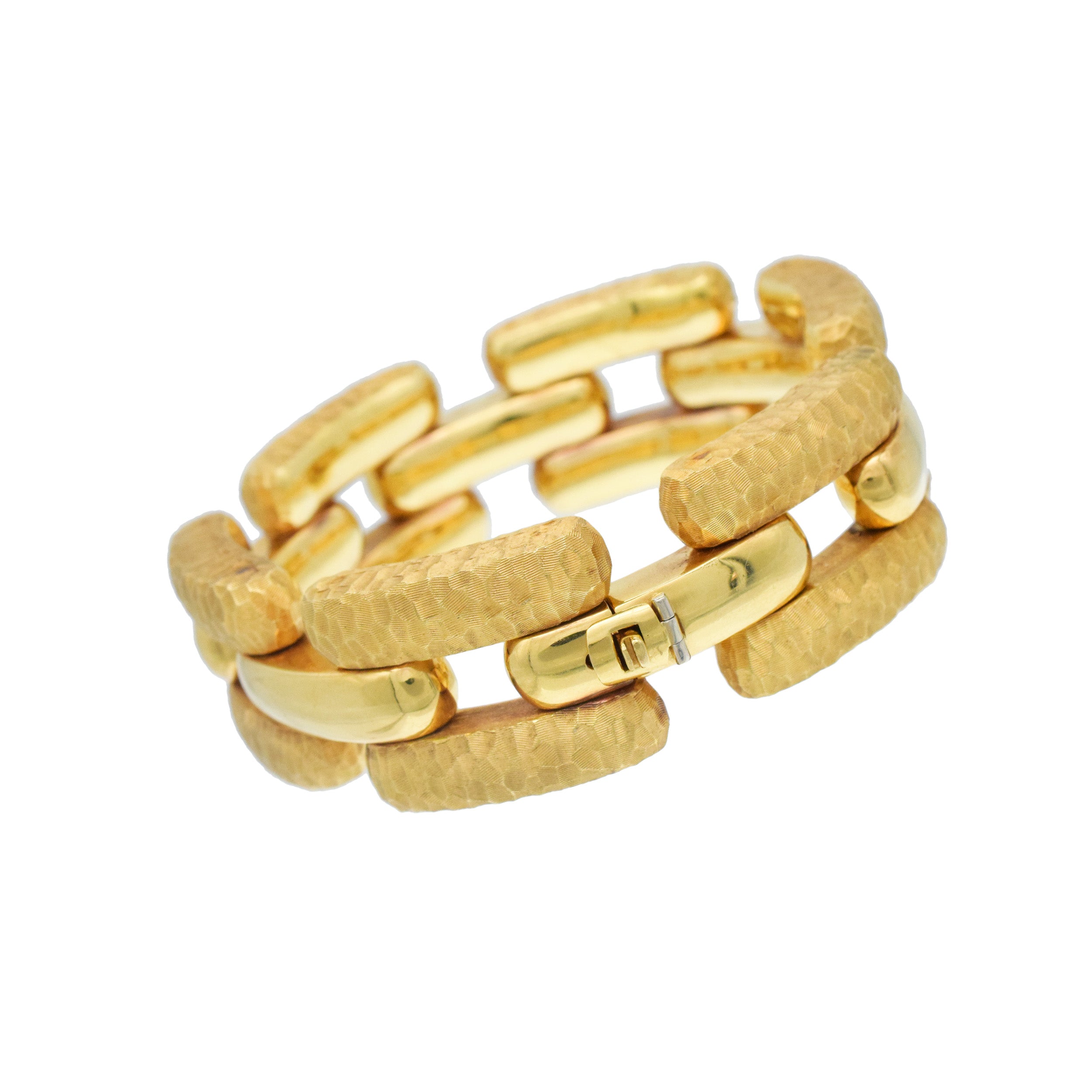Nicolis Cola Three Row Hammered And Polished Gold Bracelet In 18k Yellow Gold