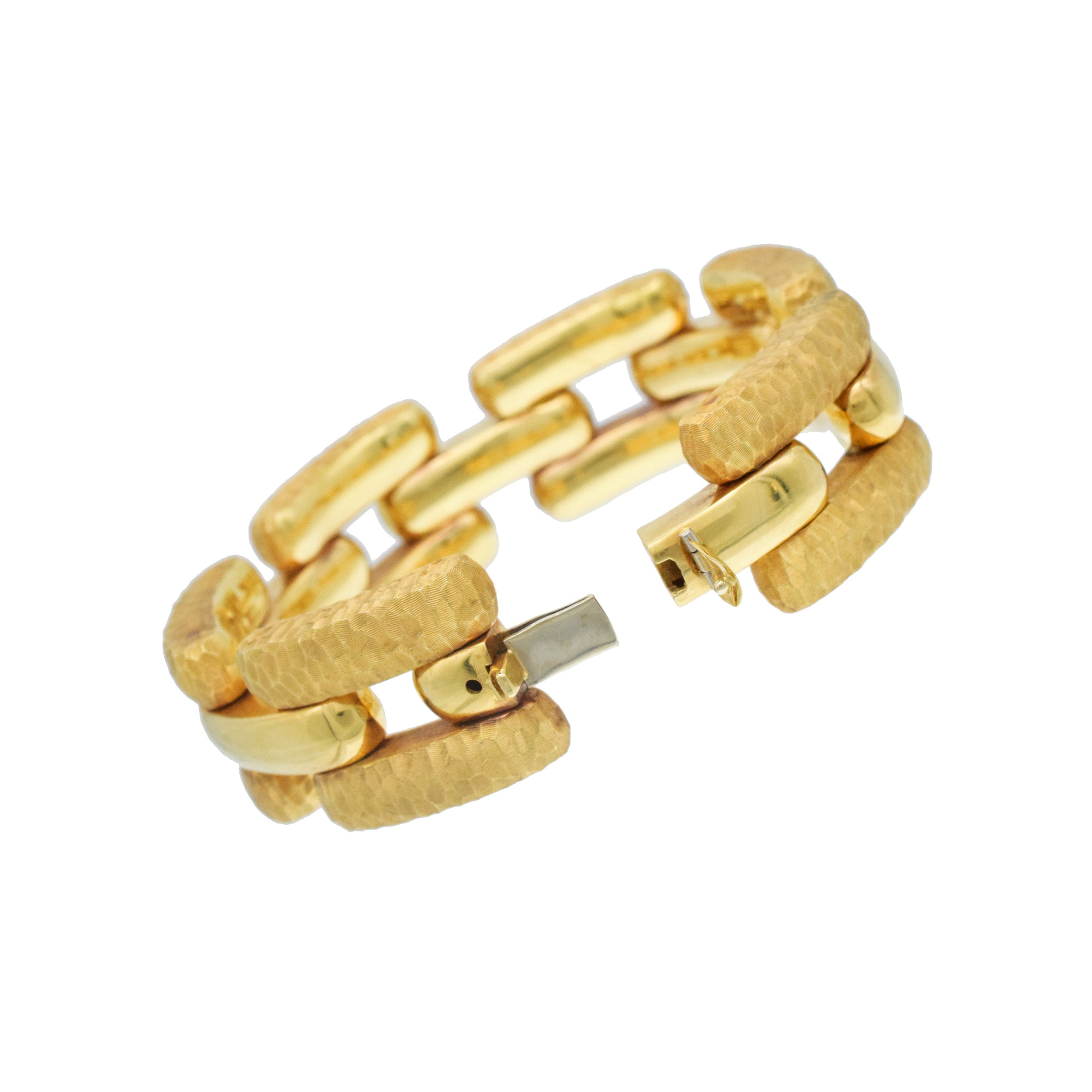 Nicolis Cola Three Row Hammered And Polished Gold Bracelet In 18k Yellow Gold