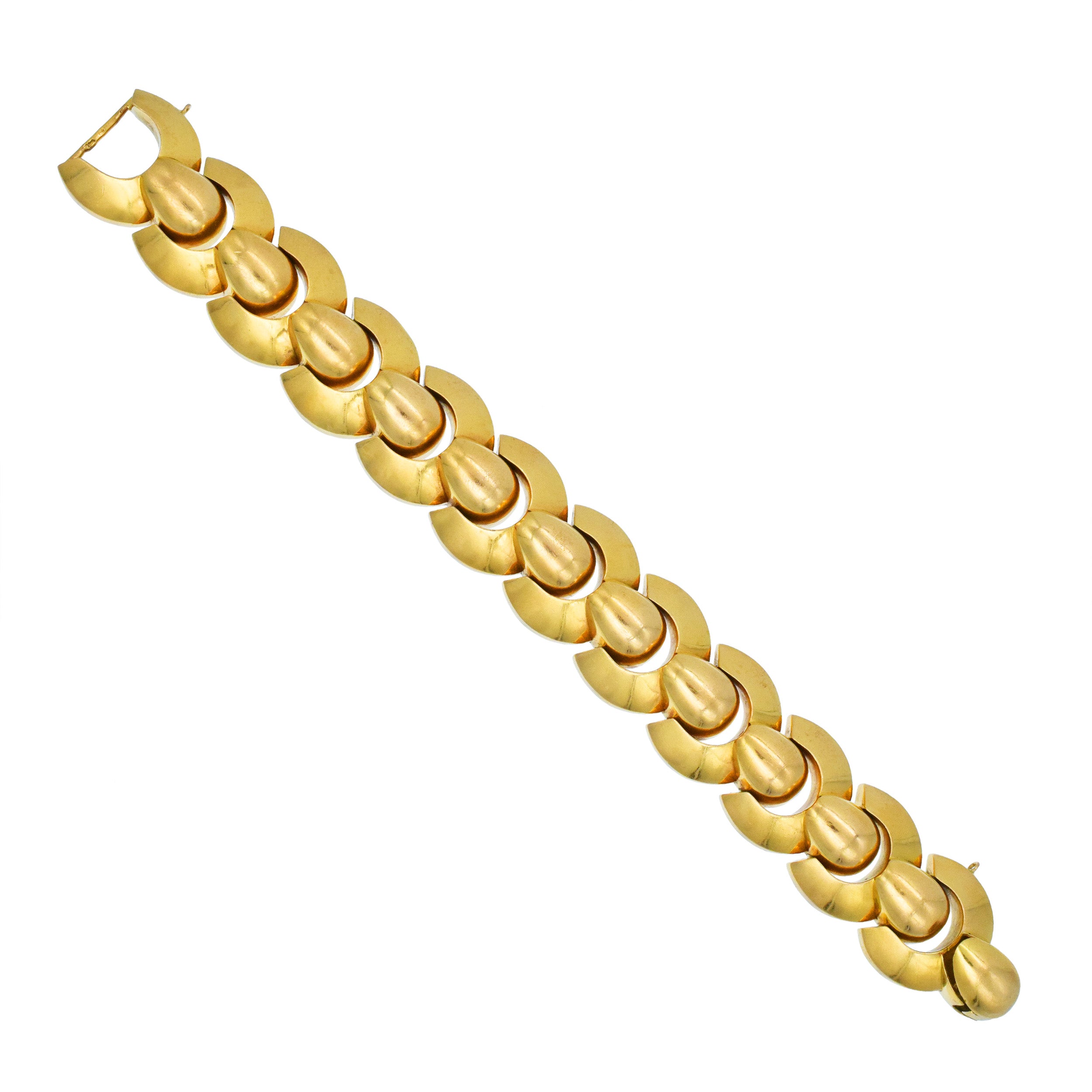 1940's Fancy Shape Dome Link Bracelet In 18k Yellow Gold