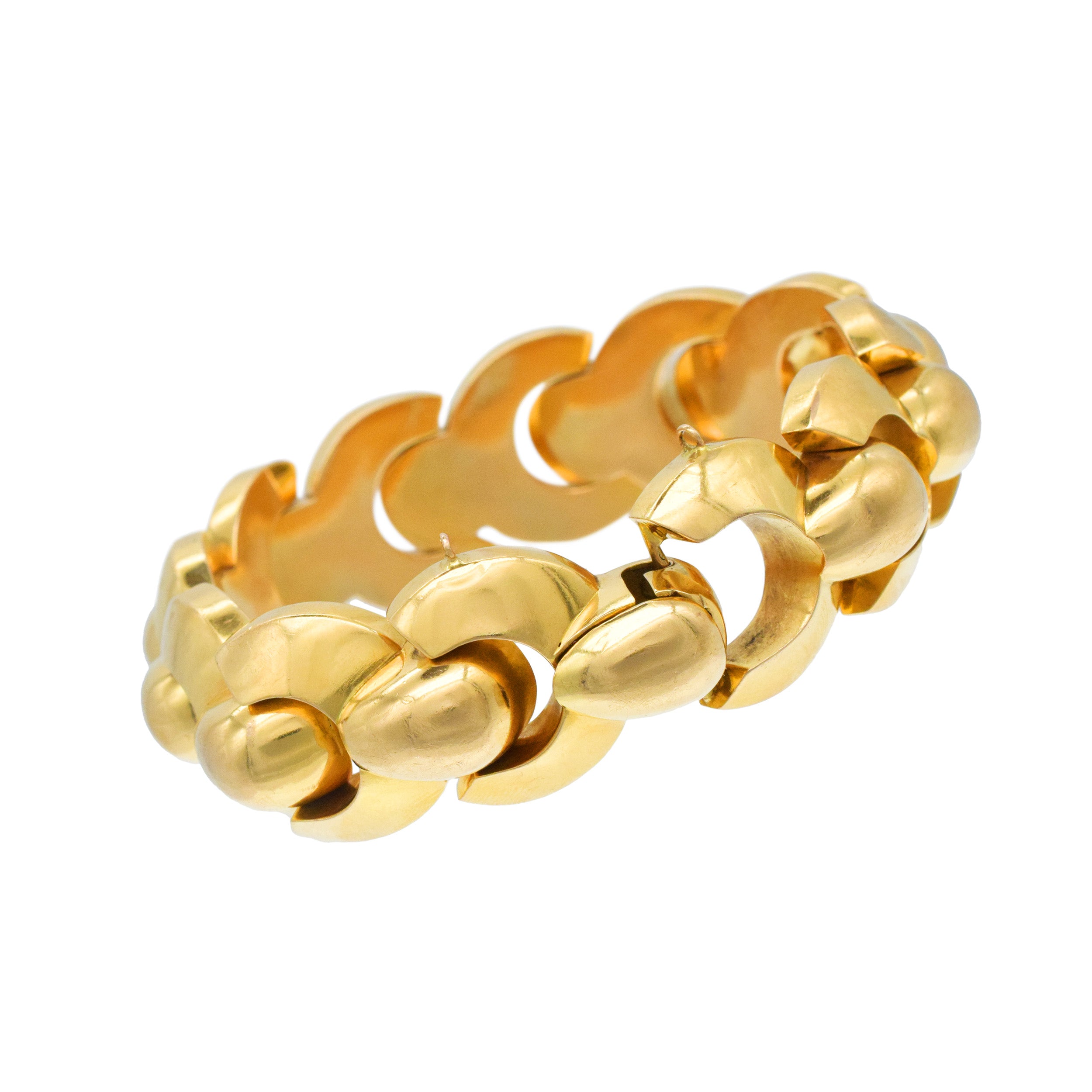1940's Fancy Shape Dome Link Bracelet In 18k Yellow Gold