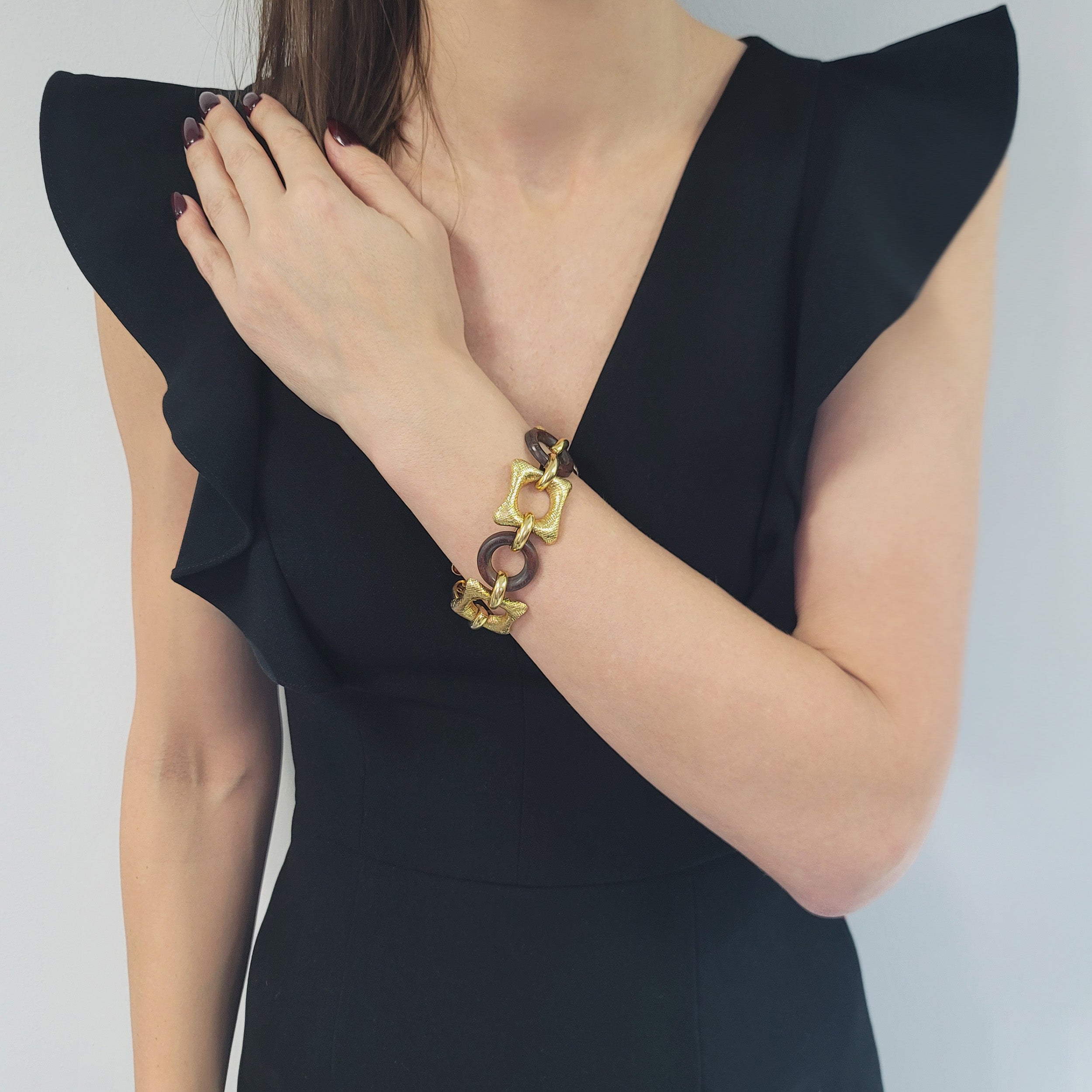 Van Cleef & Arpels Wood And Textured 18k Yellow Gold Bracelet