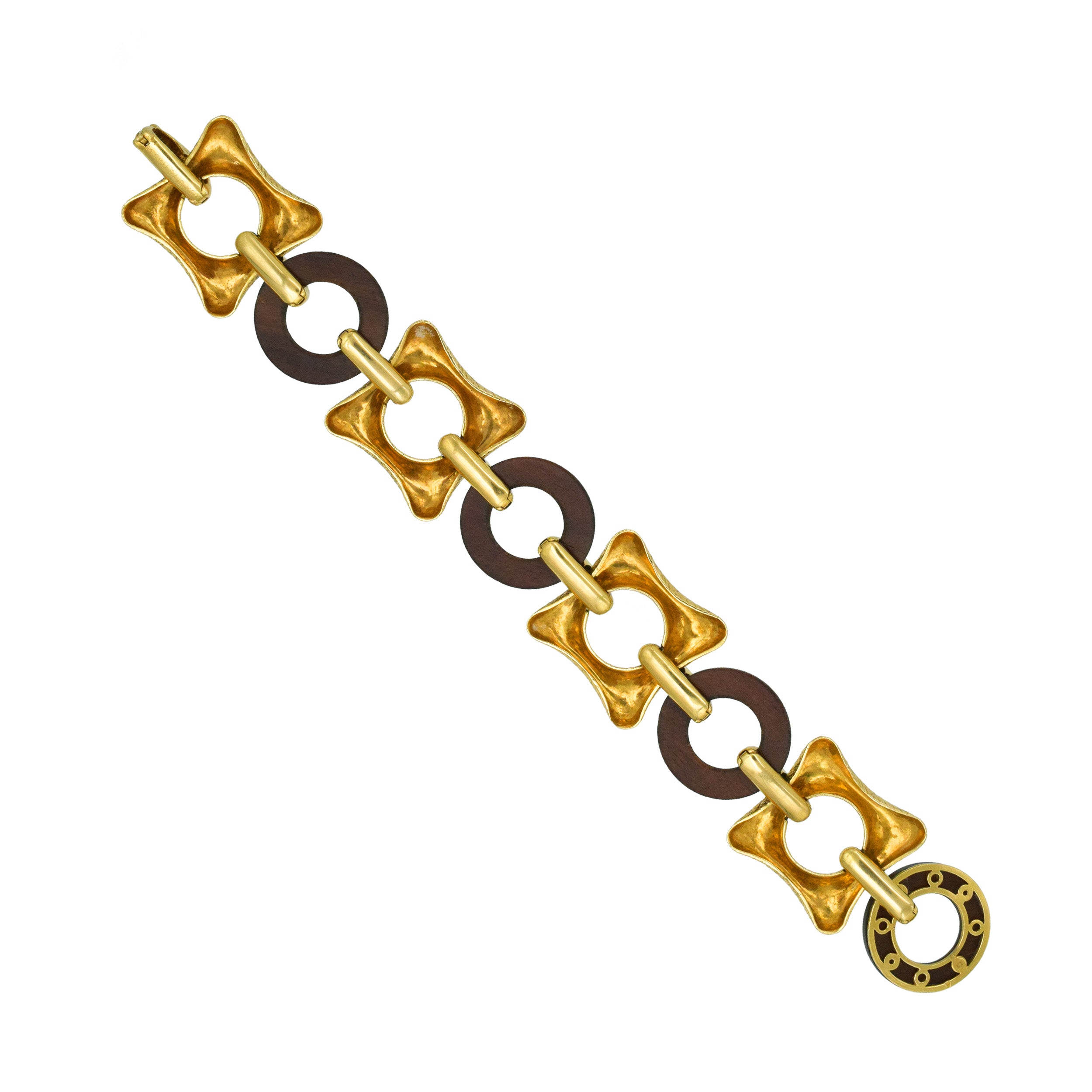 Van Cleef & Arpels Wood And Textured 18k Yellow Gold Bracelet