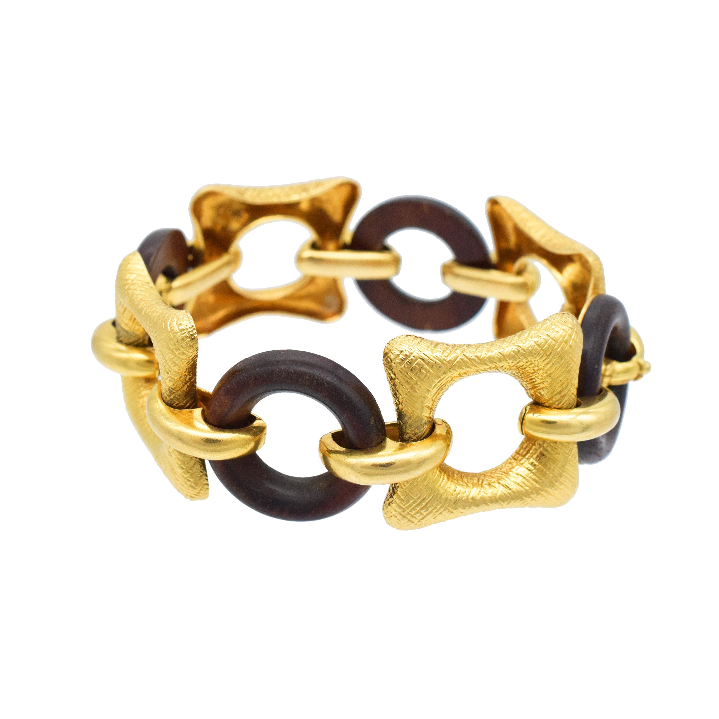 Van Cleef & Arpels Wood And Textured 18k Yellow Gold Bracelet