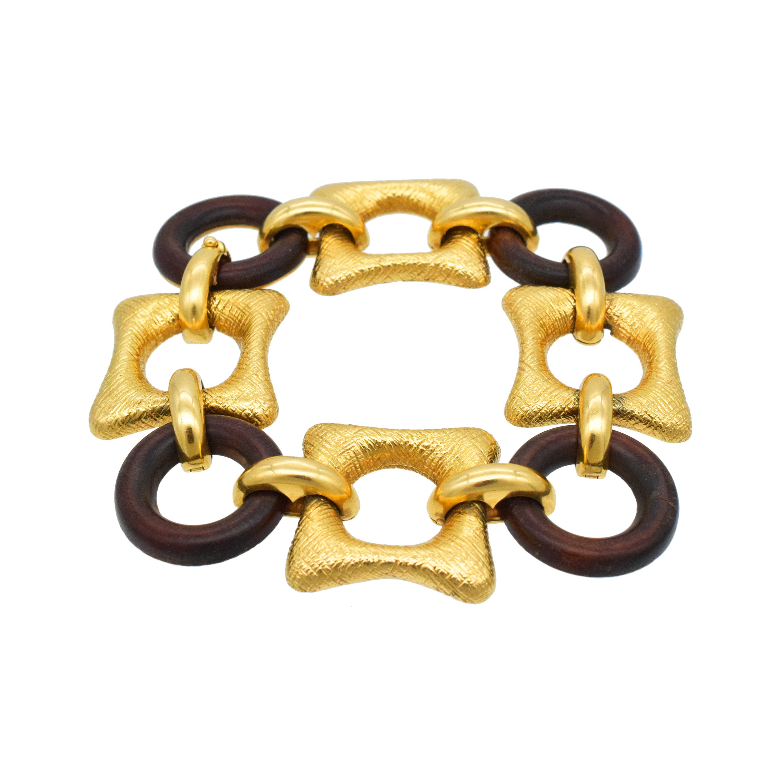 Van Cleef & Arpels Wood And Textured 18k Yellow Gold Bracelet