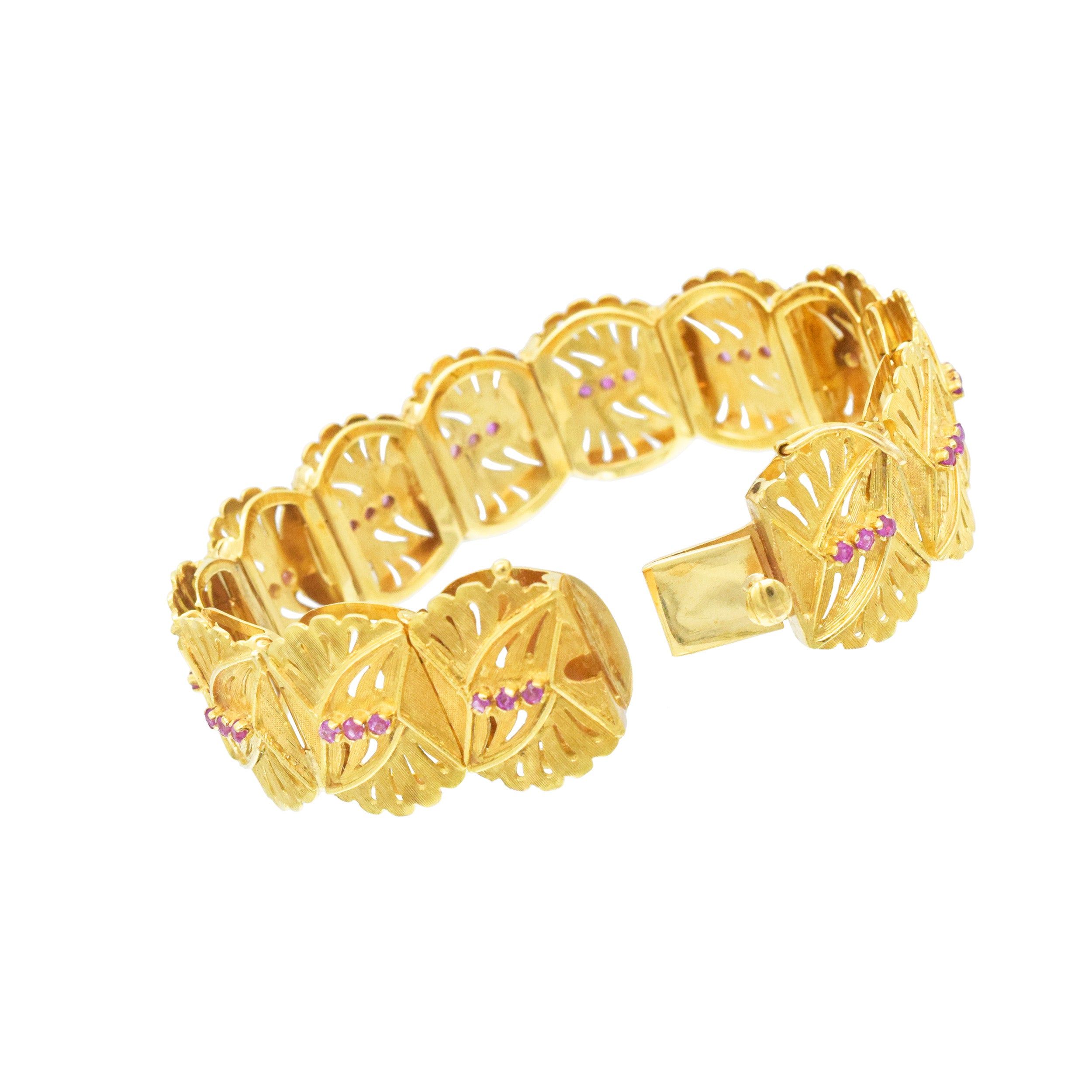 Ruby Foliage Motif Bracelet In 18k Yellow Gold