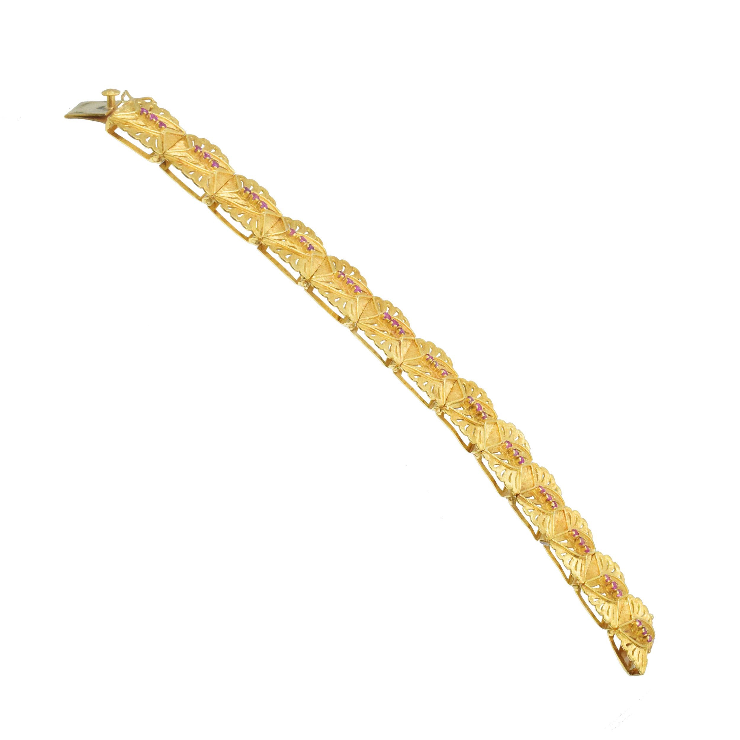 Ruby Foliage Motif Bracelet In 18k Yellow Gold