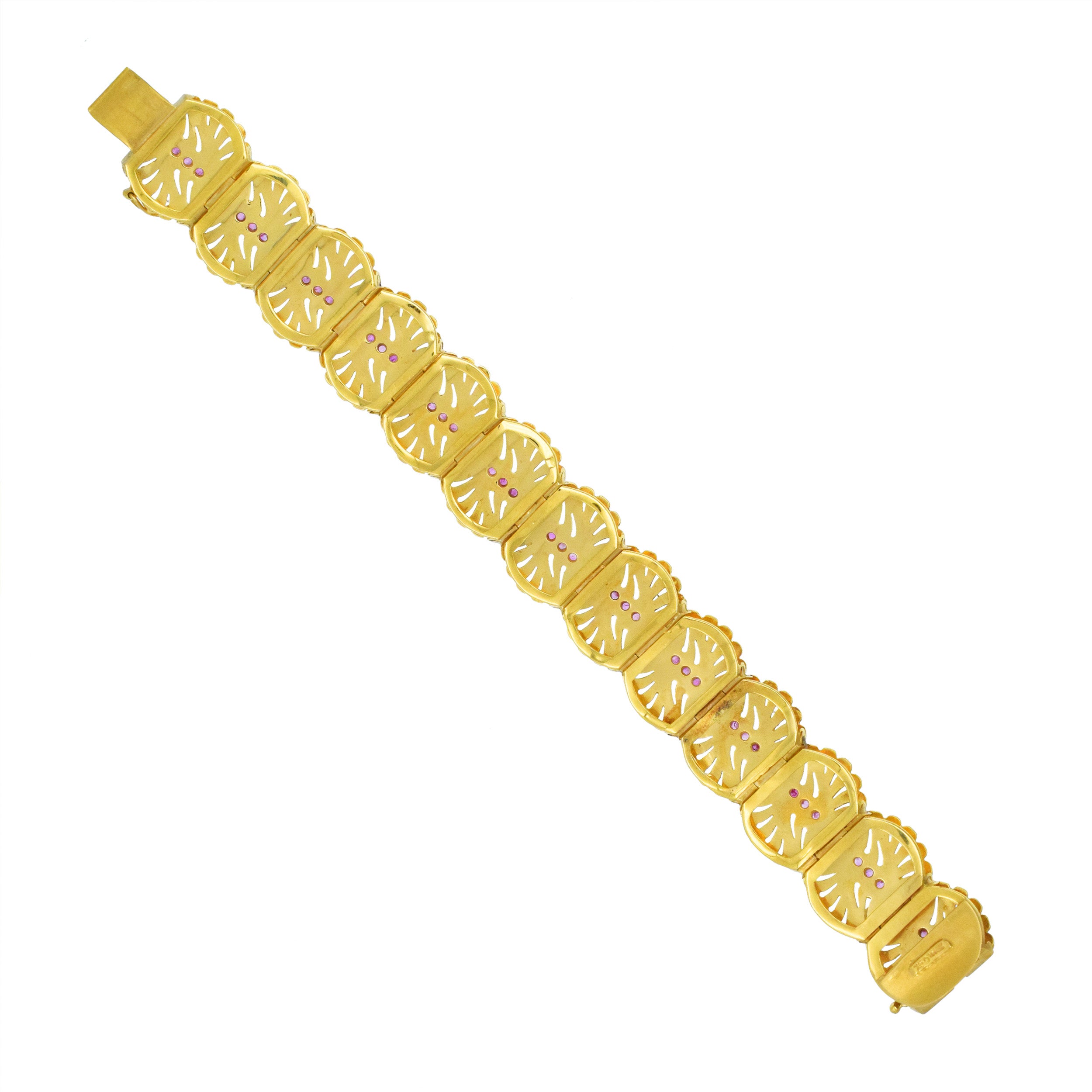 Ruby Foliage Motif Bracelet In 18k Yellow Gold