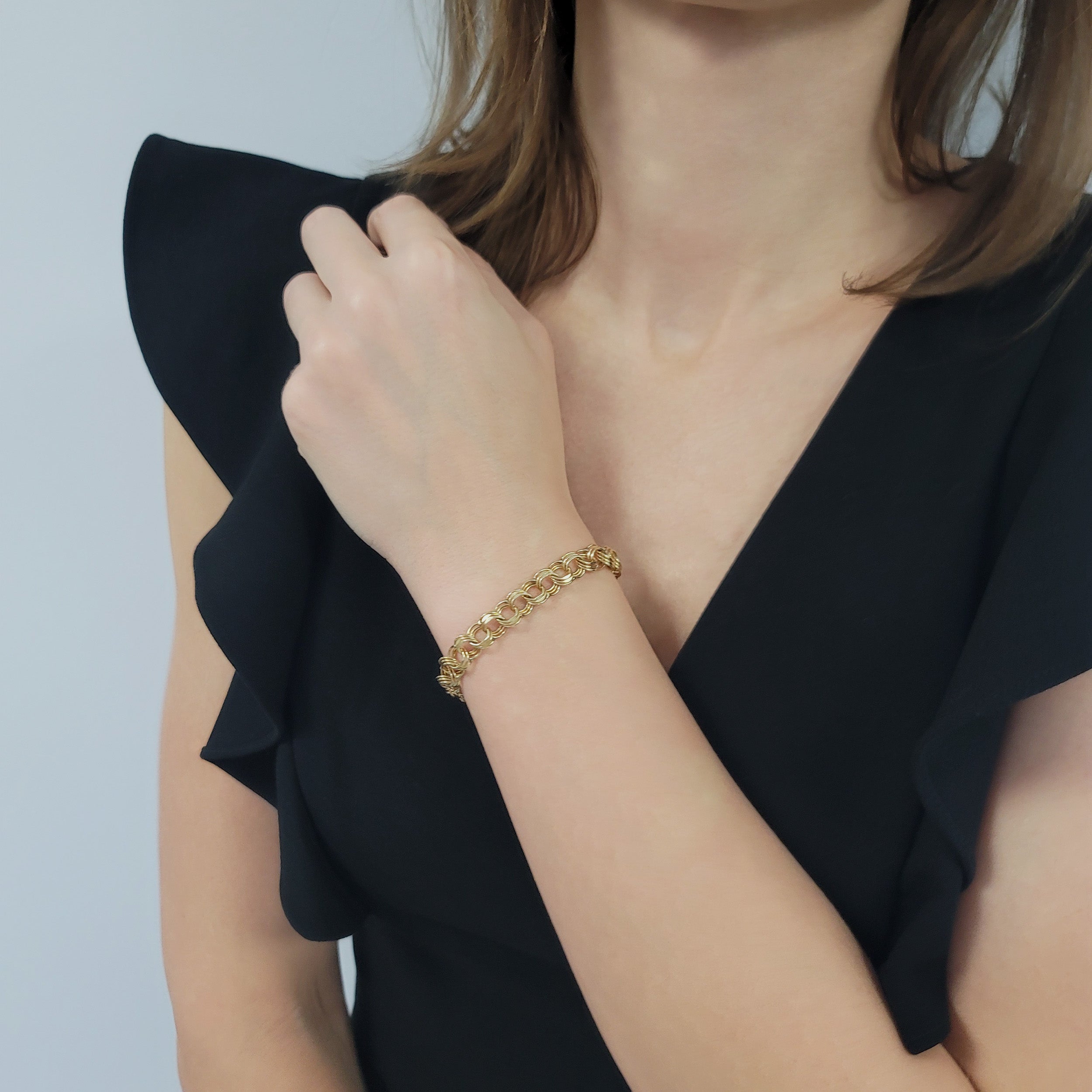 14k Yellow Gold Triple Link Charm Bracelet